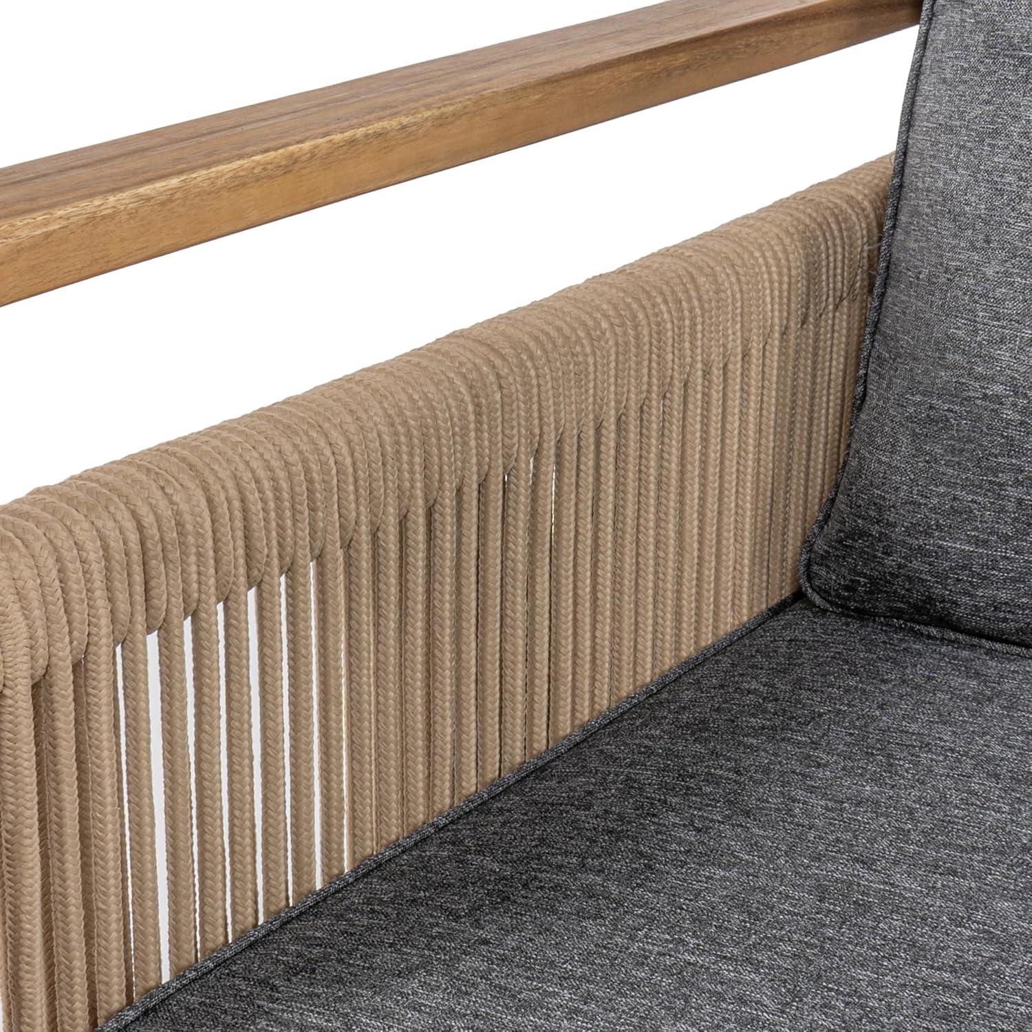 imageJONATHAN Y SFB1002A Gable 3Seat MidCentury Modern Roped Acacia Wood Outdoor Sofa with Cushions Scandinavian Classic Transitional Industrial for Backyard Patio Porch BeigeLight TeakGrayTeak Brown