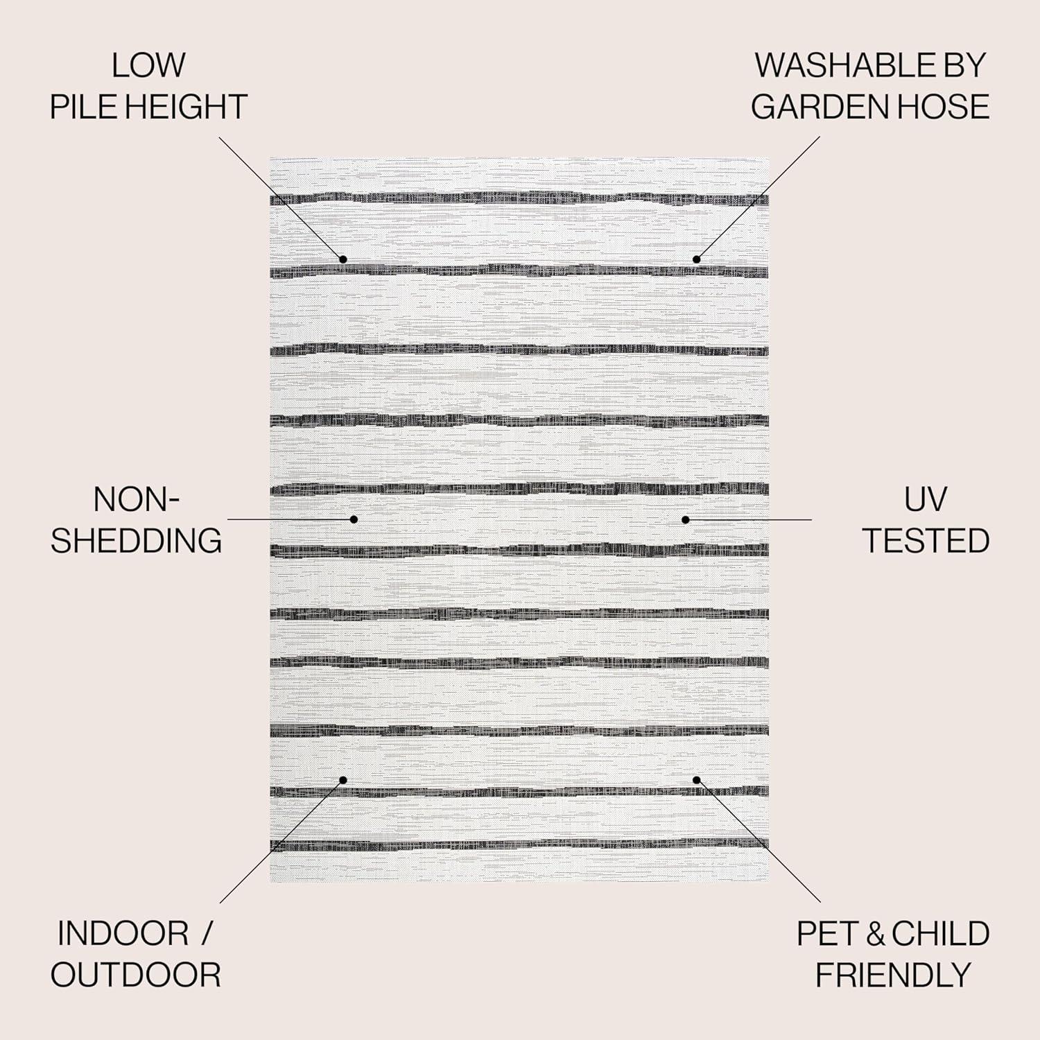 imageJONATHAN Y SMB125D8 Colonia Berber Stripe IndoorOutdoor 8 ft x 10 ft Area Rug Contemporary Bohemian Minimalistic Rustic Pet Friendly Stain Resistant Bedroom Backyard Patio IvoryBlack