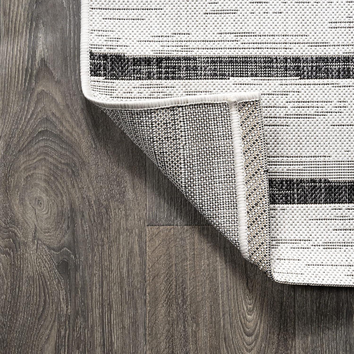 imageJONATHAN Y SMB125D8 Colonia Berber Stripe IndoorOutdoor 8 ft x 10 ft Area Rug Contemporary Bohemian Minimalistic Rustic Pet Friendly Stain Resistant Bedroom Backyard Patio IvoryBlack