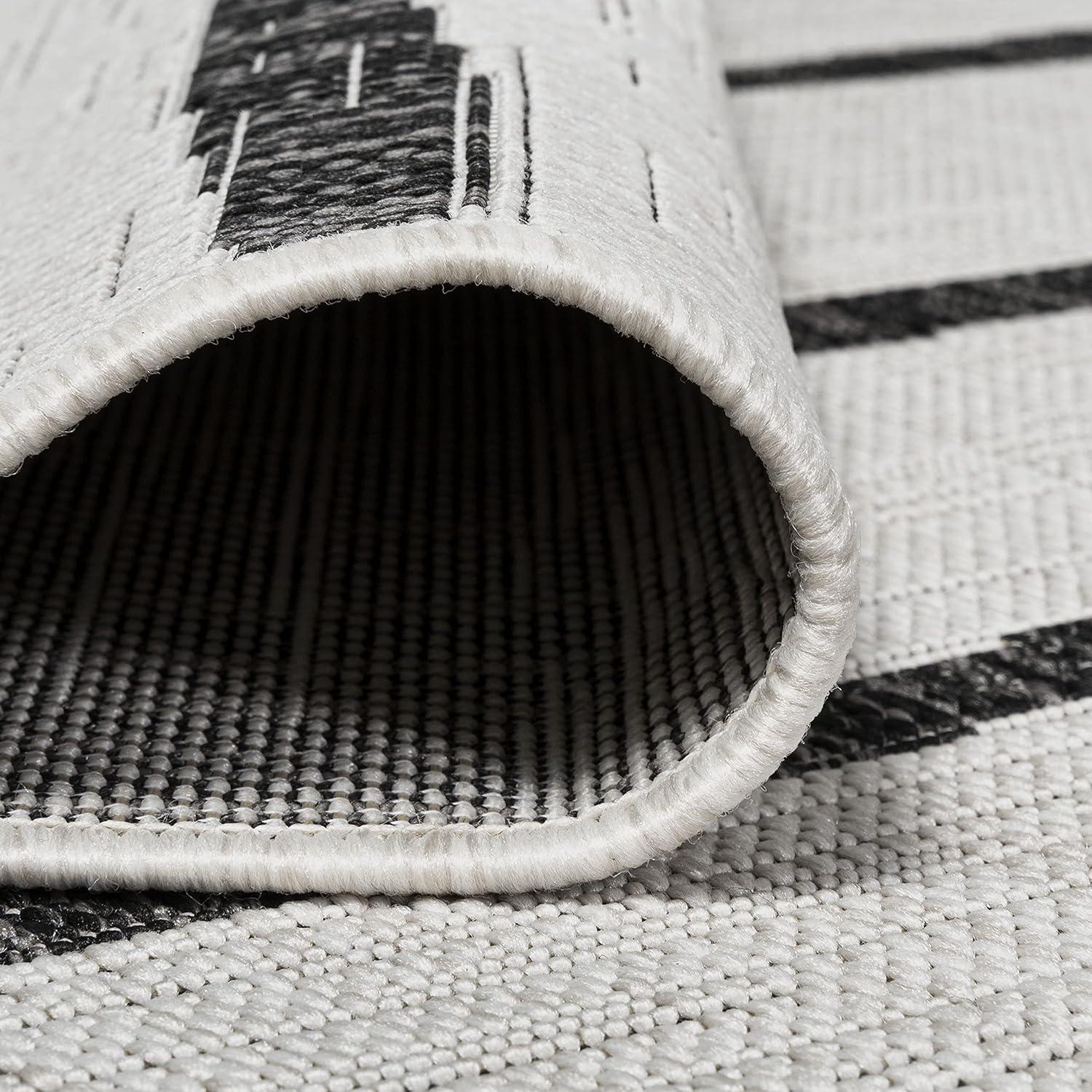 imageJONATHAN Y SMB125D8 Colonia Berber Stripe IndoorOutdoor 8 ft x 10 ft Area Rug Contemporary Bohemian Minimalistic Rustic Pet Friendly Stain Resistant Bedroom Backyard Patio IvoryBlack