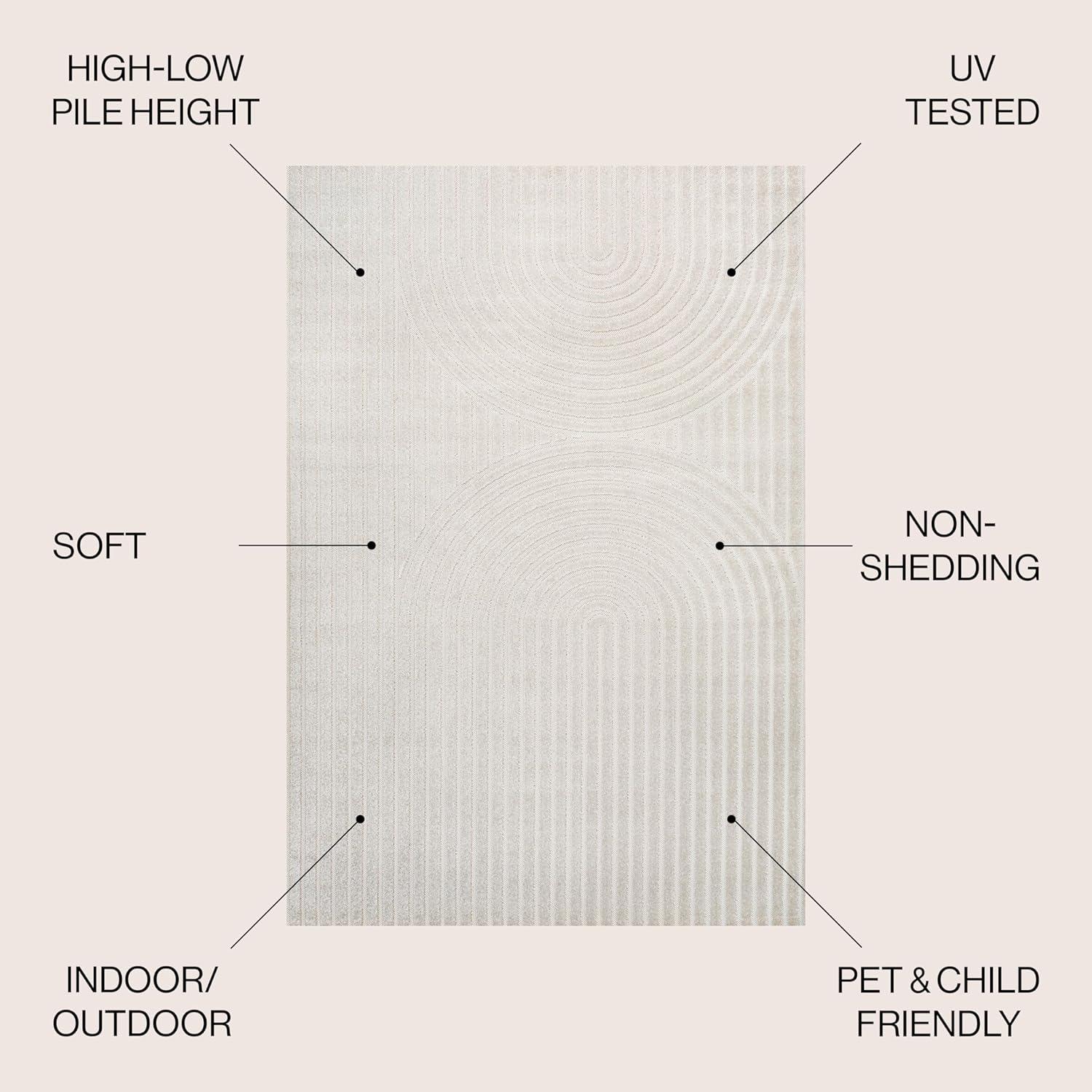 imageJONATHAN Y Sofia HighLow Stripe TwoTone BeigeCream 8x10 IndoorOutdoor Area Rug MidCentury Modern Arch for Patio Backyard Living Room Bedroom Office HoseWashable SCN109B8IvoryCream