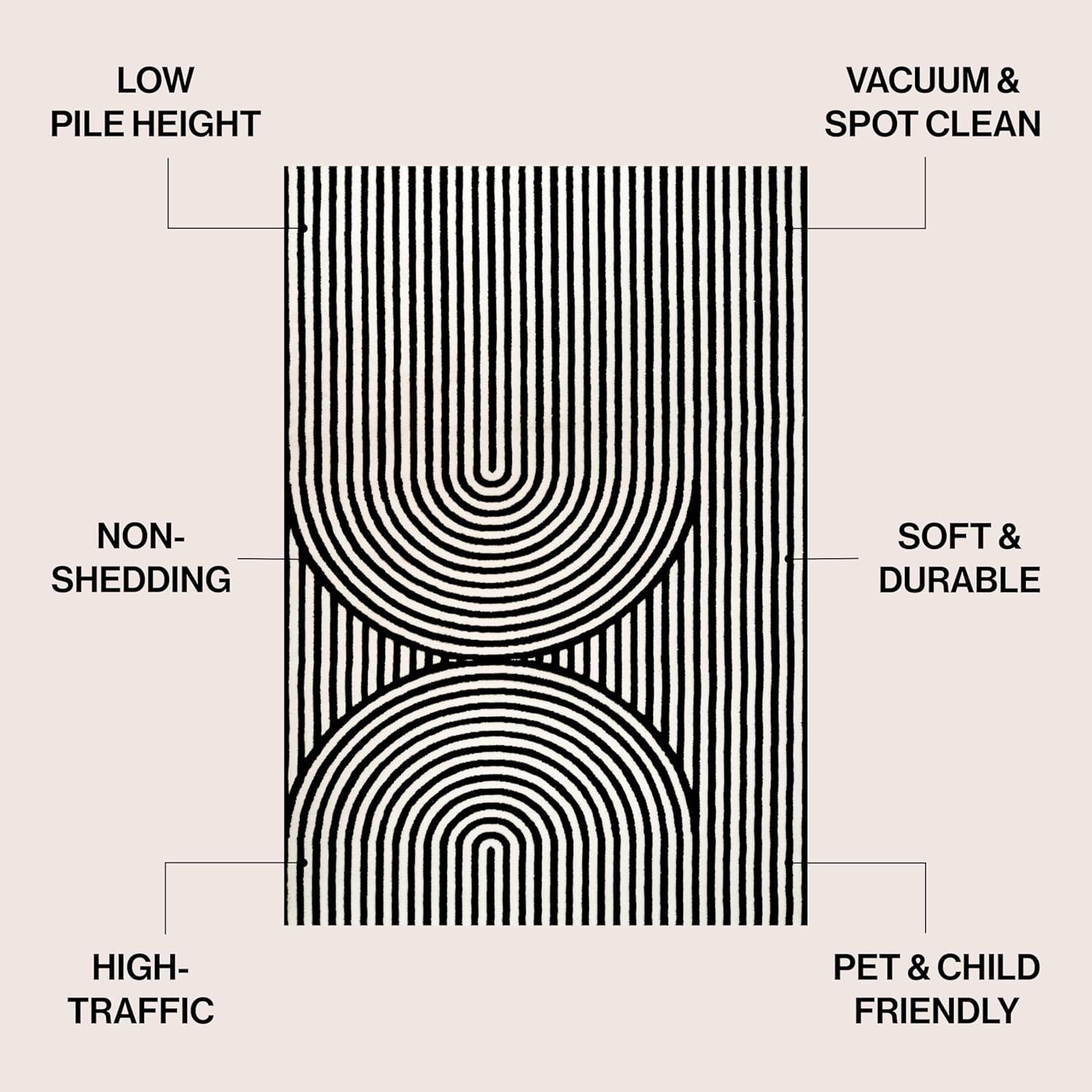 imageJONATHAN Y Sofia HighLow Stripe TwoTone BeigeCream 8x10 IndoorOutdoor Area Rug MidCentury Modern Arch for Patio Backyard Living Room Bedroom Office HoseWashable SCN109B8BlackWhite