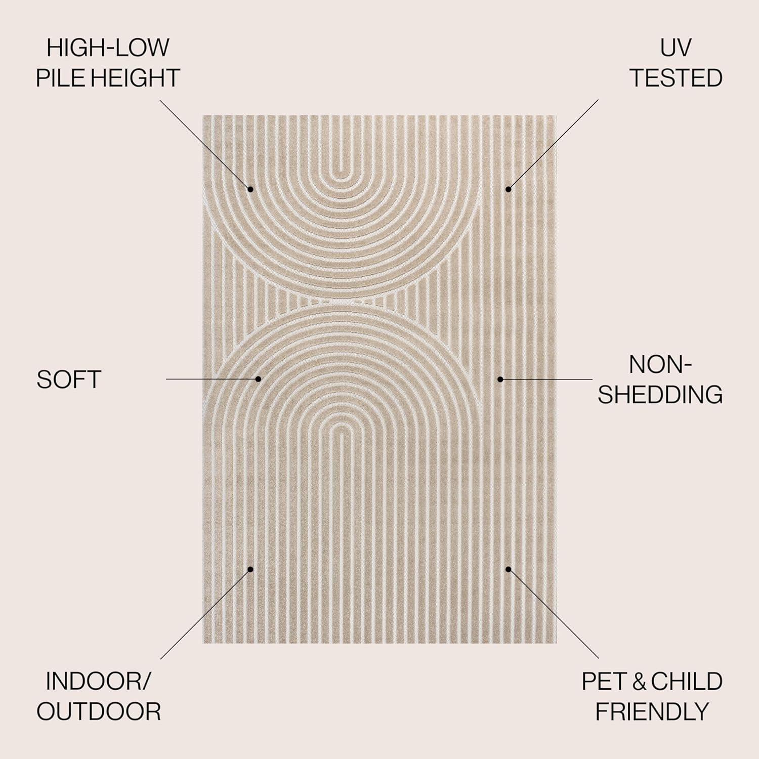 imageJONATHAN Y Sofia HighLow Stripe TwoTone BeigeCream 8x10 IndoorOutdoor Area Rug MidCentury Modern Arch for Patio Backyard Living Room Bedroom Office HoseWashable SCN109B8BeigeCream