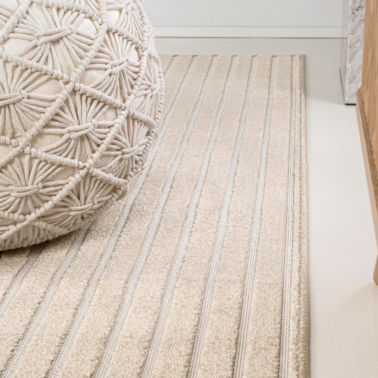 imageJONATHAN Y Sofia HighLow Stripe TwoTone BeigeCream 8x10 IndoorOutdoor Area Rug MidCentury Modern Arch for Patio Backyard Living Room Bedroom Office HoseWashable SCN109B8BeigeCream