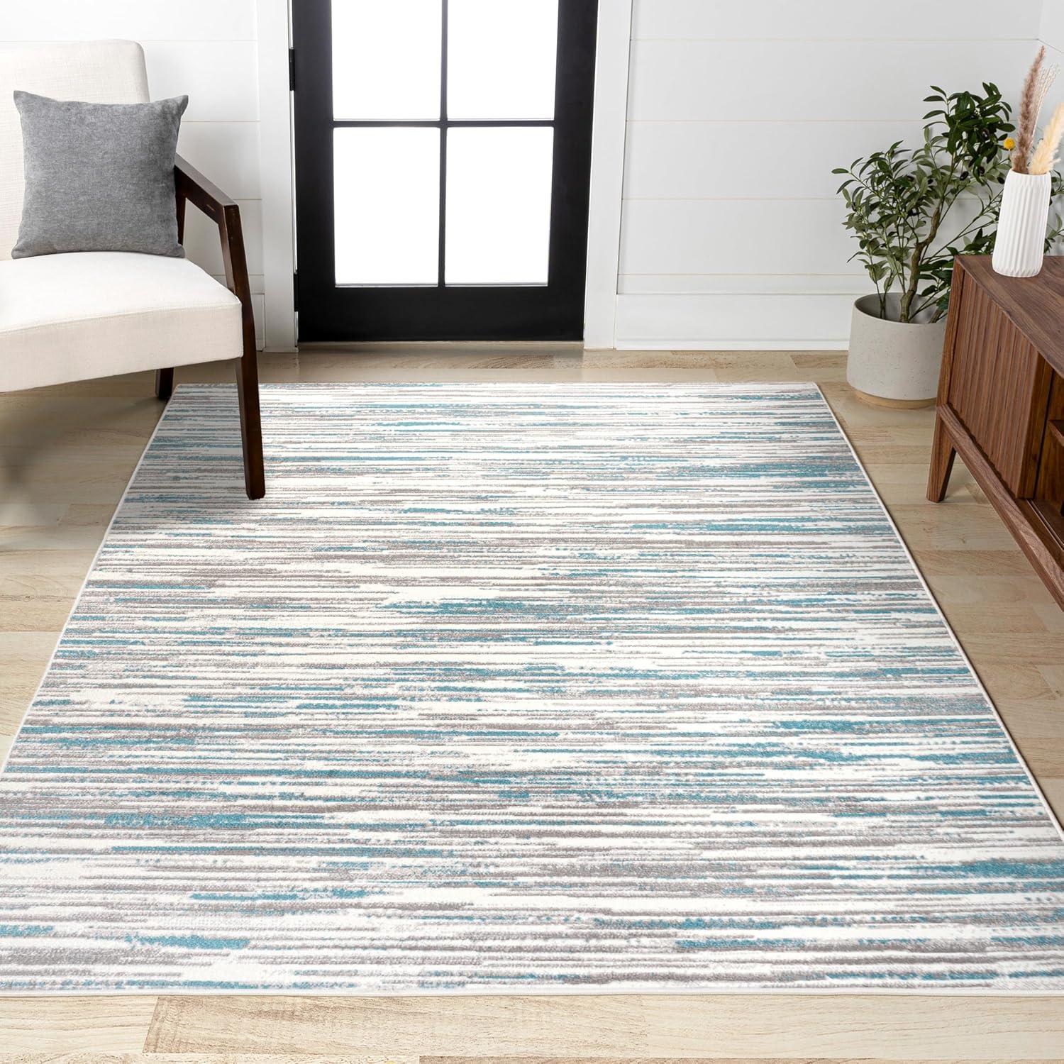 imageJONATHAN Y Speer Abstract Linear Stripe GrayBlue Indoor Area Rug 5x8 Contemporary Rustic EasyCleaning for Living Room Bedroom Kitchen Pet Friendly NonShedding LUX106A5GrayBlue