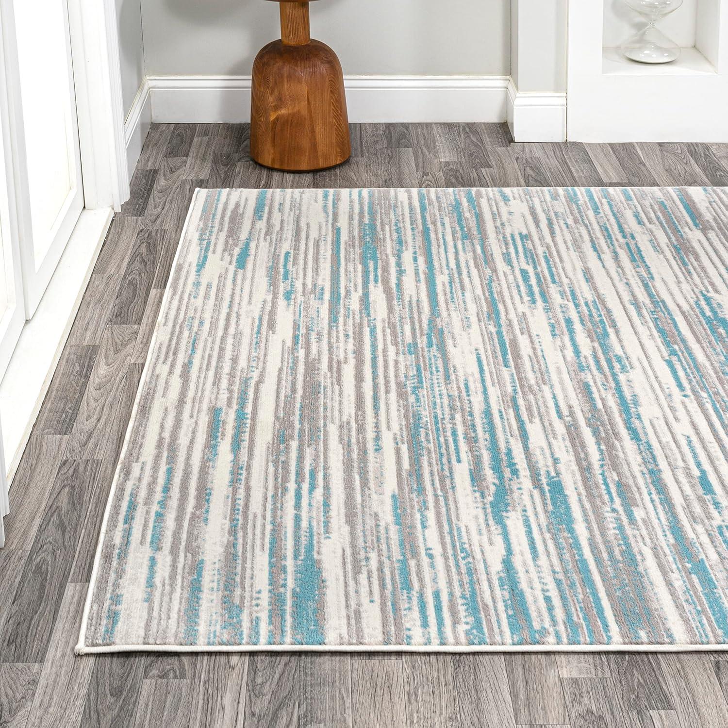 imageJONATHAN Y Speer Abstract Linear Stripe GrayBlue Indoor Area Rug 5x8 Contemporary Rustic EasyCleaning for Living Room Bedroom Kitchen Pet Friendly NonShedding LUX106A5GrayBlue