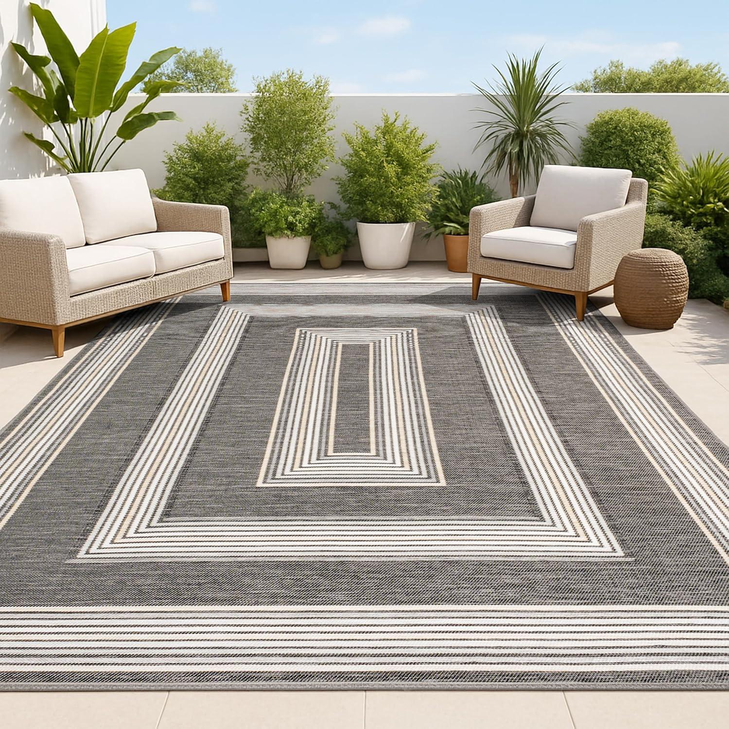 imageJONATHAN Y Stripe Reversible Washable Indoor Outdoor Area Rug 8X10 BlackCream Argo Classic Nautical Mitre for Backyard Patio Porch EasyCleaning High Traffic PetFriendly NonShedding SVH101B8BlackCream