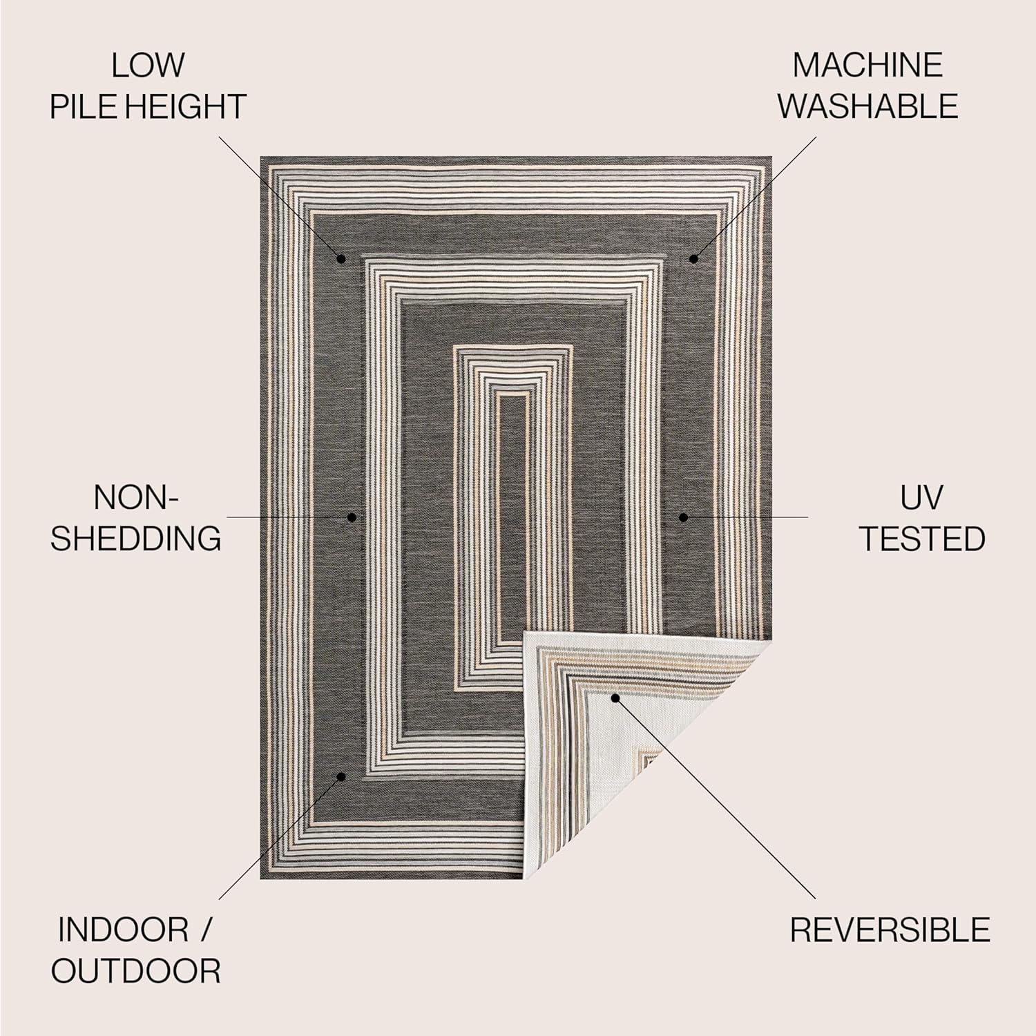 imageJONATHAN Y Stripe Reversible Washable Indoor Outdoor Area Rug 8X10 BlackCream Argo Classic Nautical Mitre for Backyard Patio Porch EasyCleaning High Traffic PetFriendly NonShedding SVH101B8BlackCream