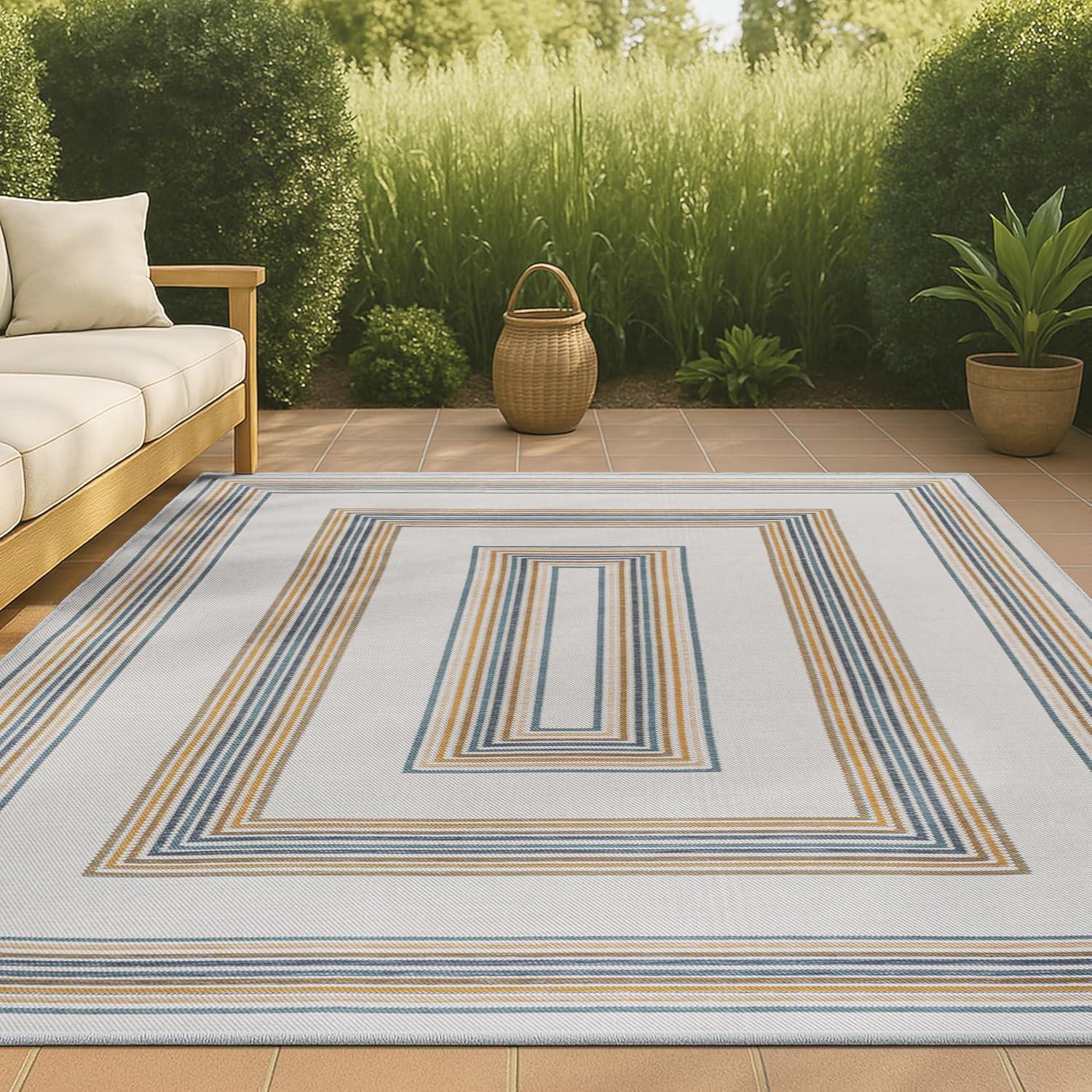 imageJONATHAN Y Stripe Reversible Washable Indoor Outdoor Area Rug 8X10 BlackCream Argo Classic Nautical Mitre for Backyard Patio Porch EasyCleaning High Traffic PetFriendly NonShedding SVH101B8NavyCream