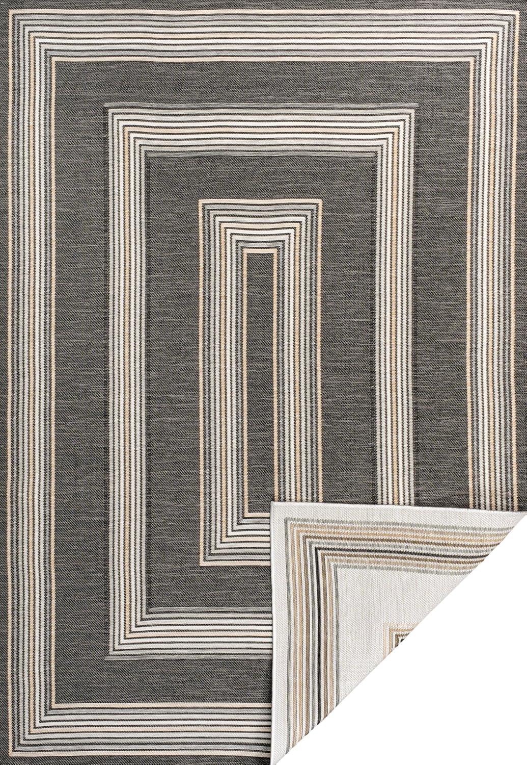 imageJONATHAN Y Stripe Reversible Washable Indoor Outdoor Area Rug 8X10 BlackCream Argo Classic Nautical Mitre for Backyard Patio Porch EasyCleaning High Traffic PetFriendly NonShedding SVH101B8BlackCream