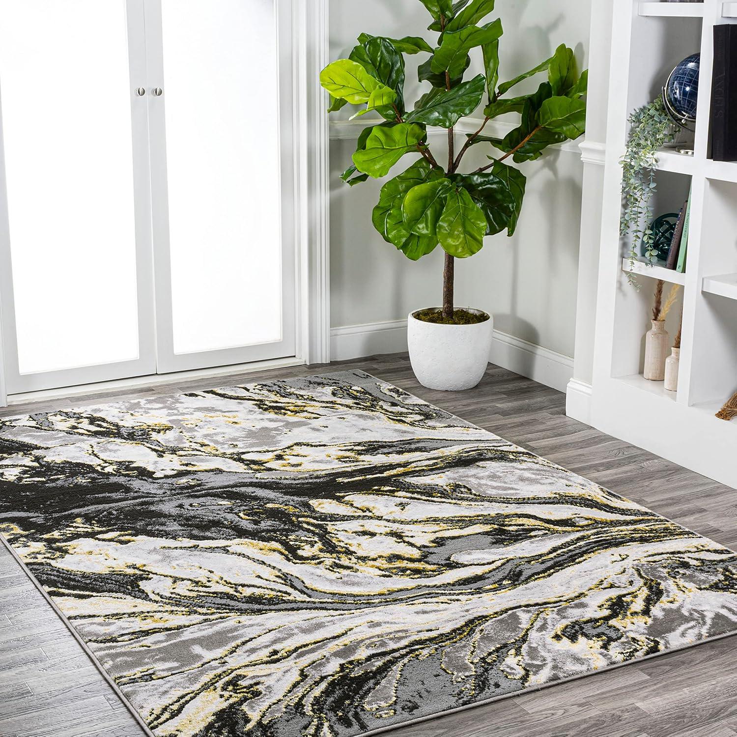 imageJONATHAN Y Swirl Marbled GrayBlack Runner Rug 2X8 ft Abstract for Living Room Bedroom Kitchen Office EasyCleaning High Traffic PetFriendly NonShedding SOR203C28BlackYellow