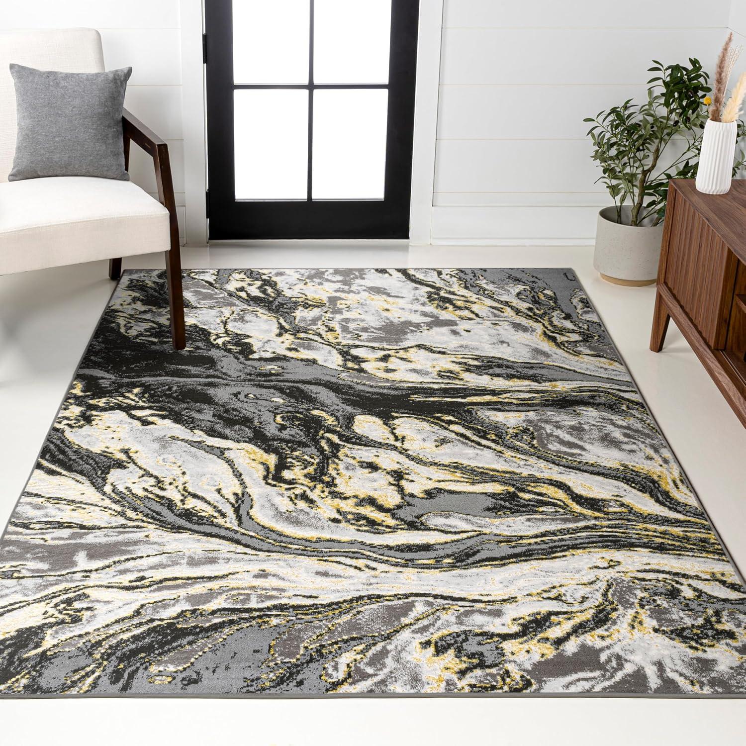 imageJONATHAN Y Swirl Marbled GrayBlack Runner Rug 2X8 ft Abstract for Living Room Bedroom Kitchen Office EasyCleaning High Traffic PetFriendly NonShedding SOR203C28BlackYellow