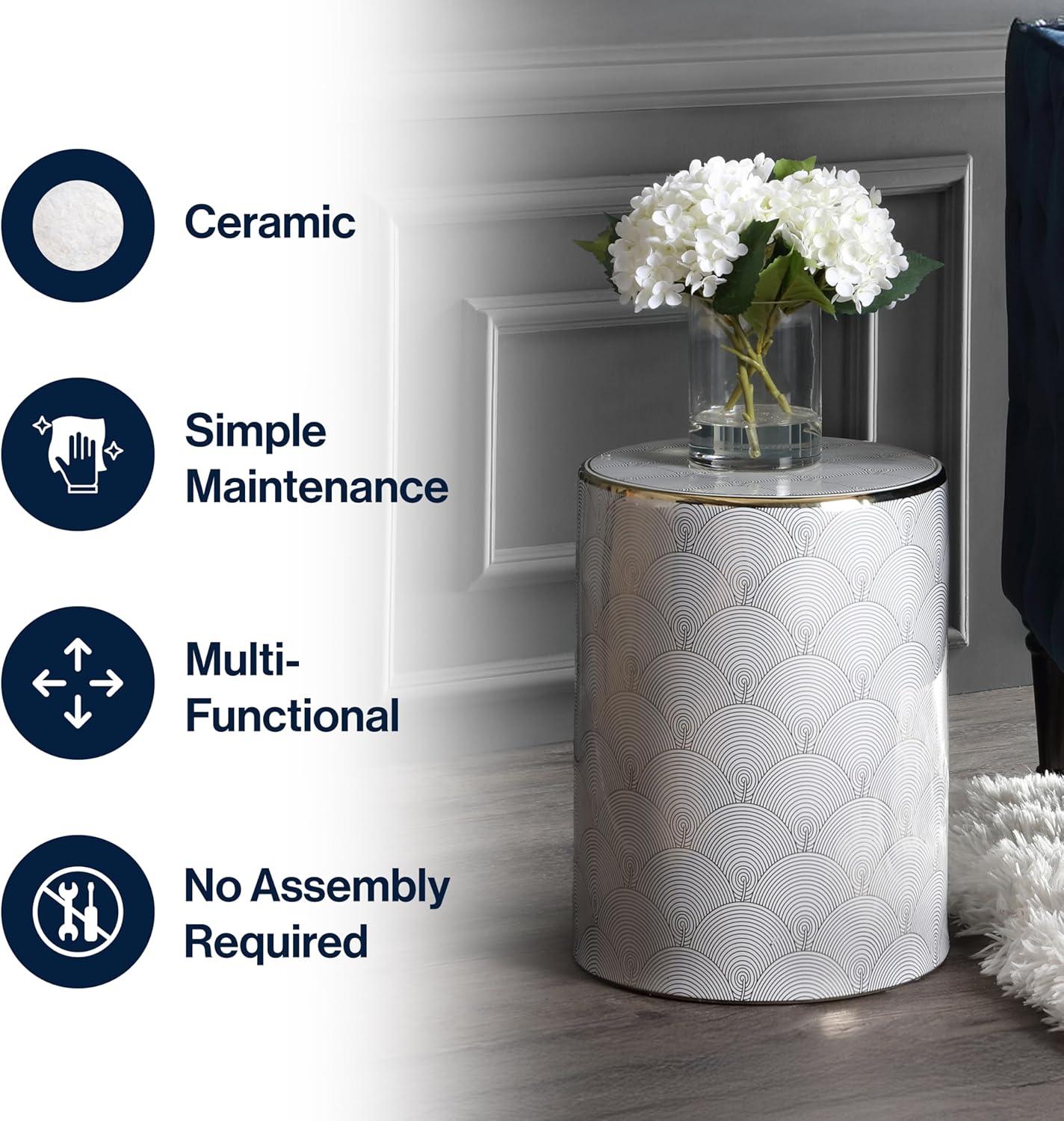 imageJONATHAN Y TBL1001A Fish Scale 17quot Modern Ceramic IndoorOutdoor Garden Stool Coastal Contemporary Transitional Side Table Plant Stand SpillProof Living Room Garden Room Patio WhiteGold