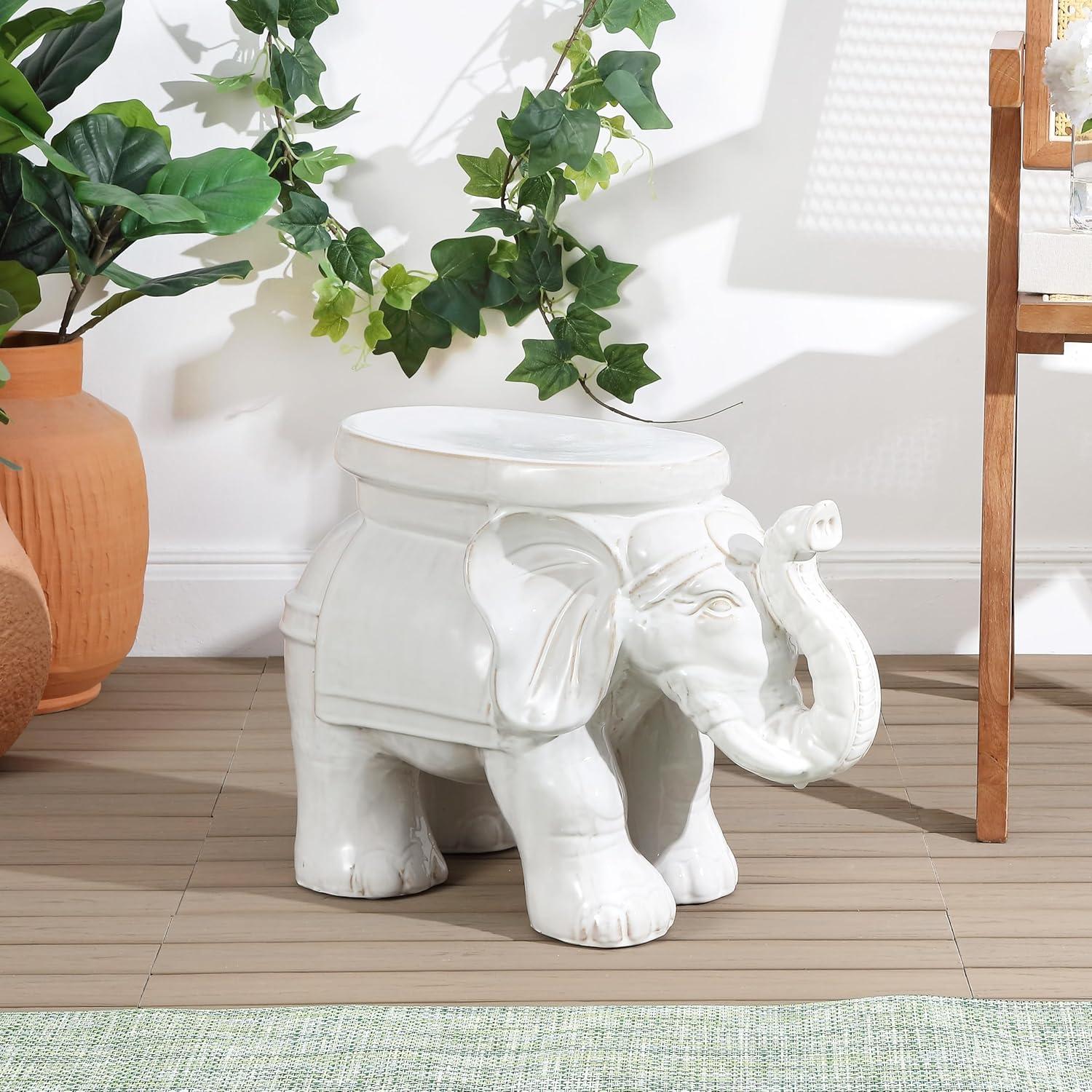 imageJONATHAN Y TBL1007C White Elephant 1425quot Ceramic IndoorOutdoor Garden Stool Coastal Contemporary Transitional Patio Garden Room Bathroom Living Room OrangeAntique White