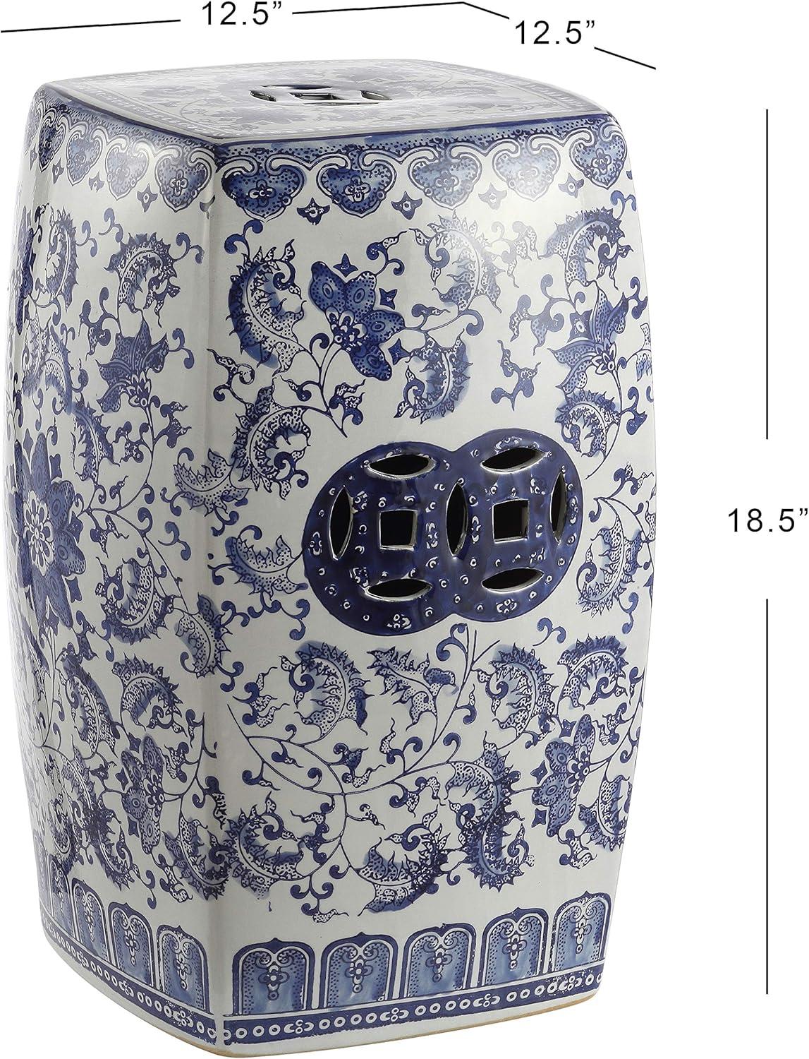 imageJONATHAN Y TBL1011A Floral Vine 185quot Chinoiserie Ceramice Square IndoorOutdoor Garden Stool Bohemian Coastal Classic Cottage French Country Traditional Bathroom Garden Room Patio BlueWhite