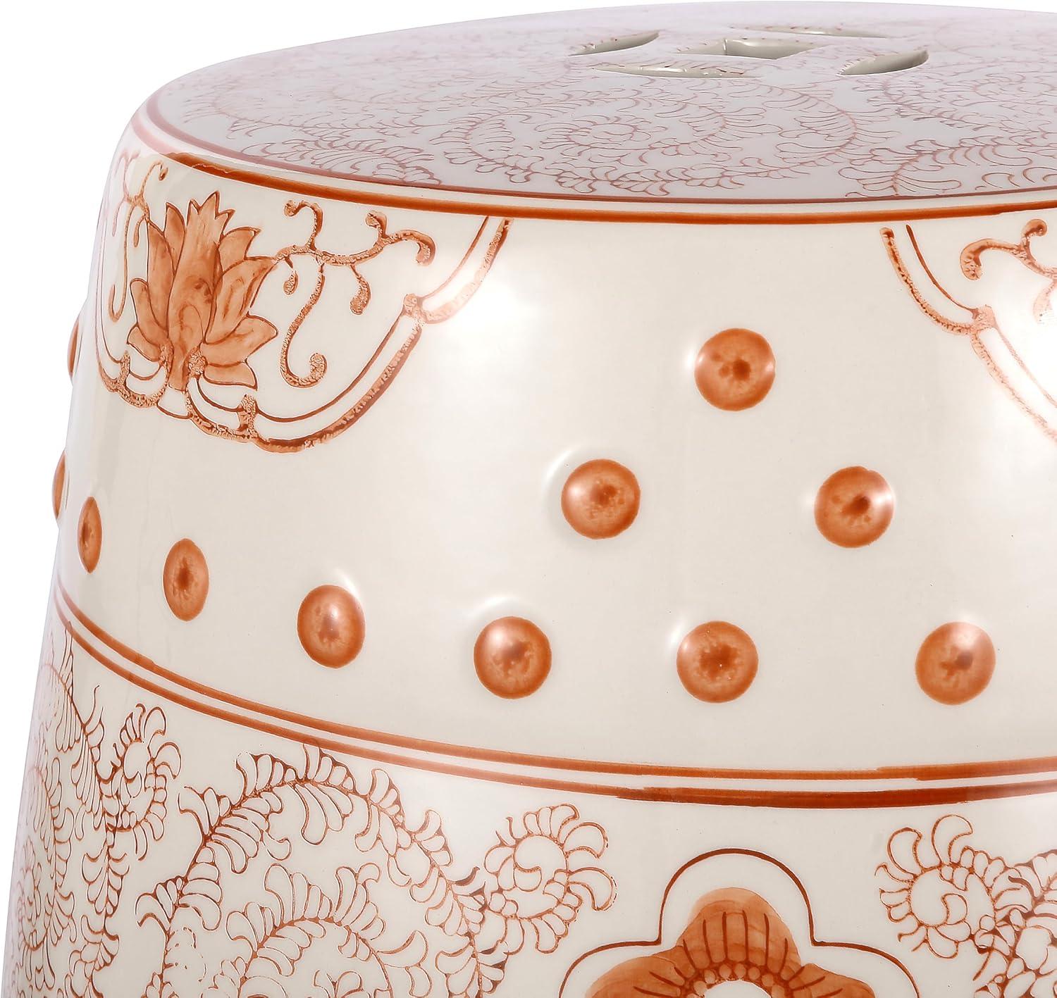 imageJONATHAN Y TBL1013B Double Happiness 18quot Chinoiserie Ceramic Drum IndoorOutdoor Garden Stool Bohemian Coastal Classic CottageTraditional Patio Garden Bathroom Living Room YellowWhiteOrangeWhite