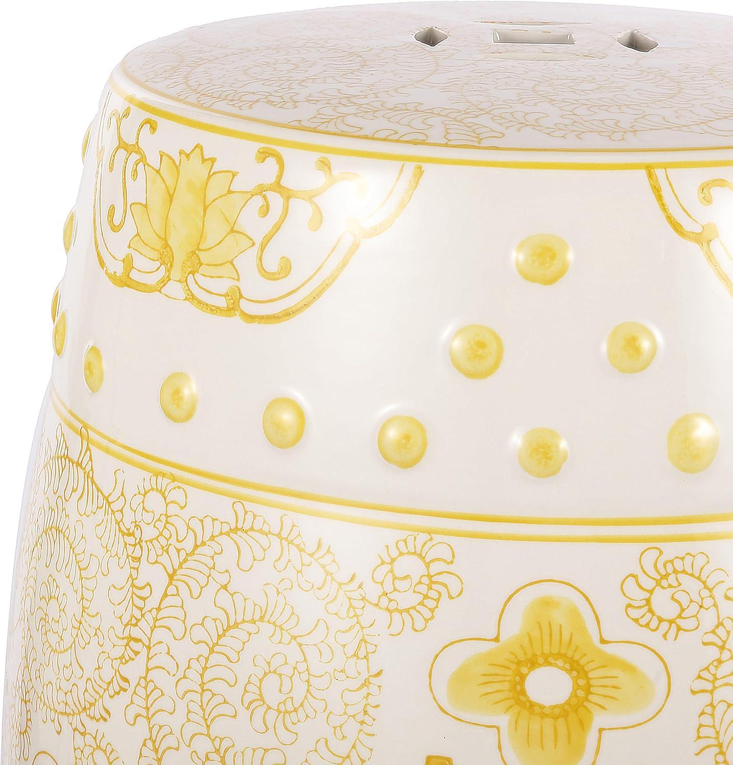 imageJONATHAN Y TBL1013B Double Happiness 18quot Chinoiserie Ceramic Drum IndoorOutdoor Garden Stool Bohemian Coastal Classic CottageTraditional Patio Garden Bathroom Living Room YellowWhiteYellowWhite