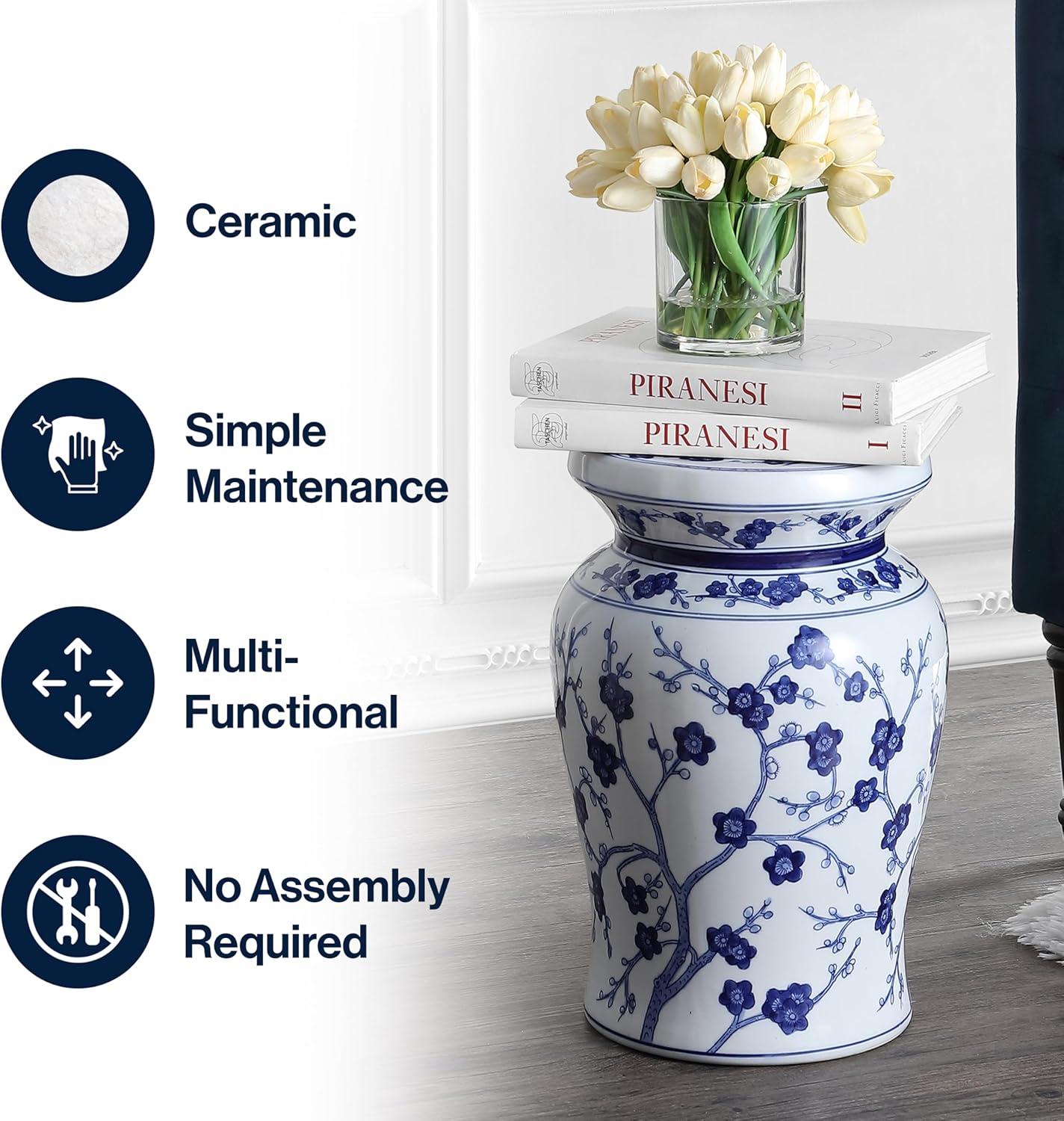 imageJONATHAN Y TBL1016A Cherry Blossom 177quot Ceramic IndoorOutdoor Garden Stool Coastal Contemporary Chinese Porcelain Side Table Plant Stand SpillProof Living Room Garden RoomPatio WhiteBlueWhiteBlue