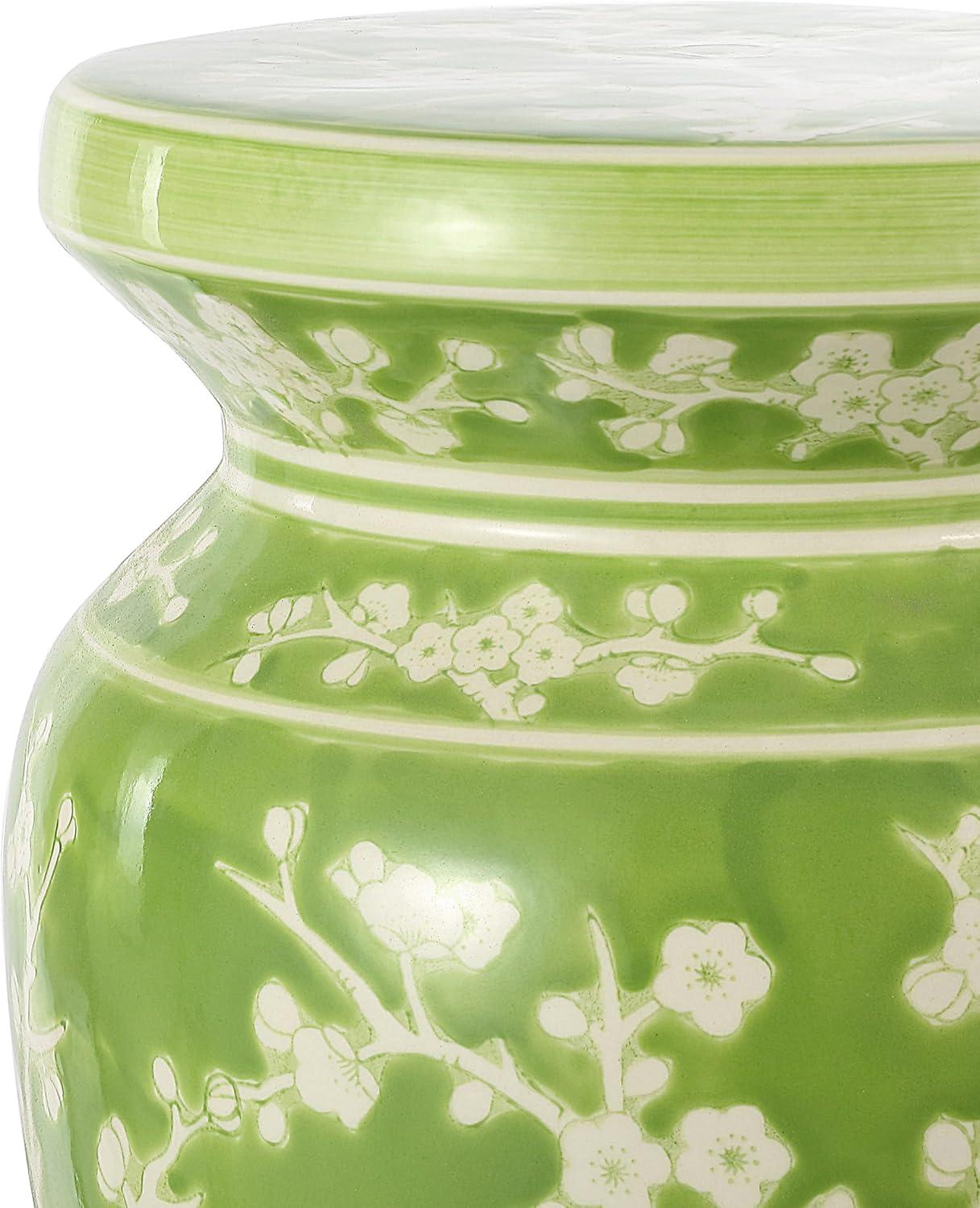 imageJONATHAN Y TBL1017C Cherry Blossom 1775quot Ceramic IndoorOutdoor Garden Stool Coastal Contemporary Transitional Patio Garden Room Bathroom Living Room GreenWhiteGreenWhite