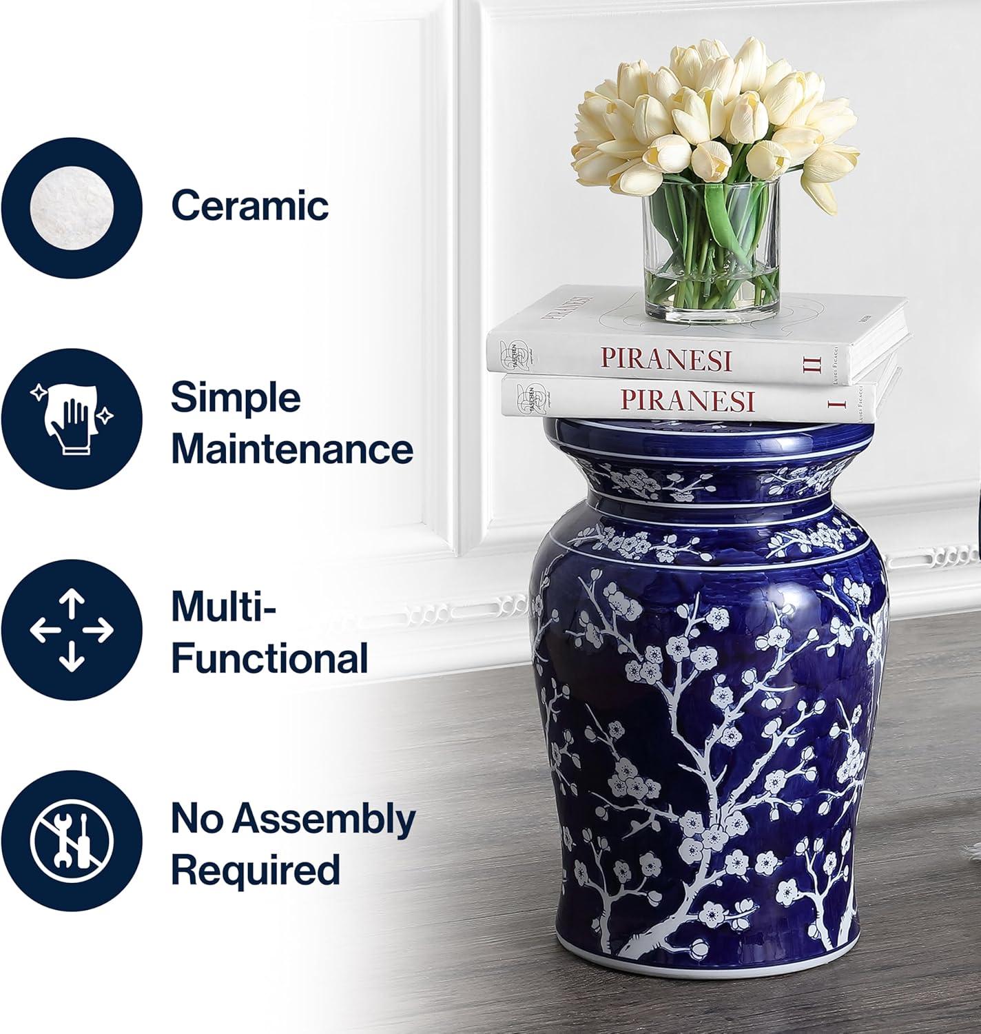 imageJONATHAN Y TBL1017C Cherry Blossom 1775quot Ceramic IndoorOutdoor Garden Stool Coastal Contemporary Transitional Patio Garden Room Bathroom Living Room GreenWhiteNavyWhite