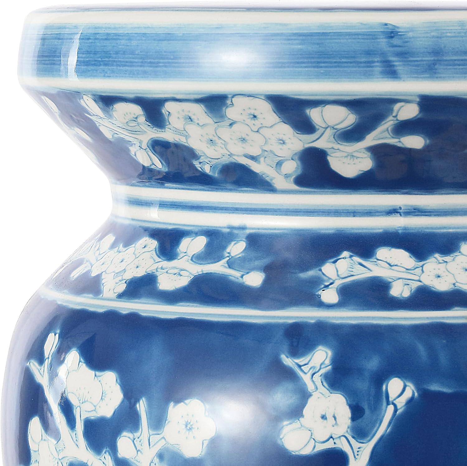 imageJONATHAN Y TBL1017C Cherry Blossom 1775quot Ceramic IndoorOutdoor Garden Stool Coastal Contemporary Transitional Patio Garden Room Bathroom Living Room GreenWhiteBlueWhite