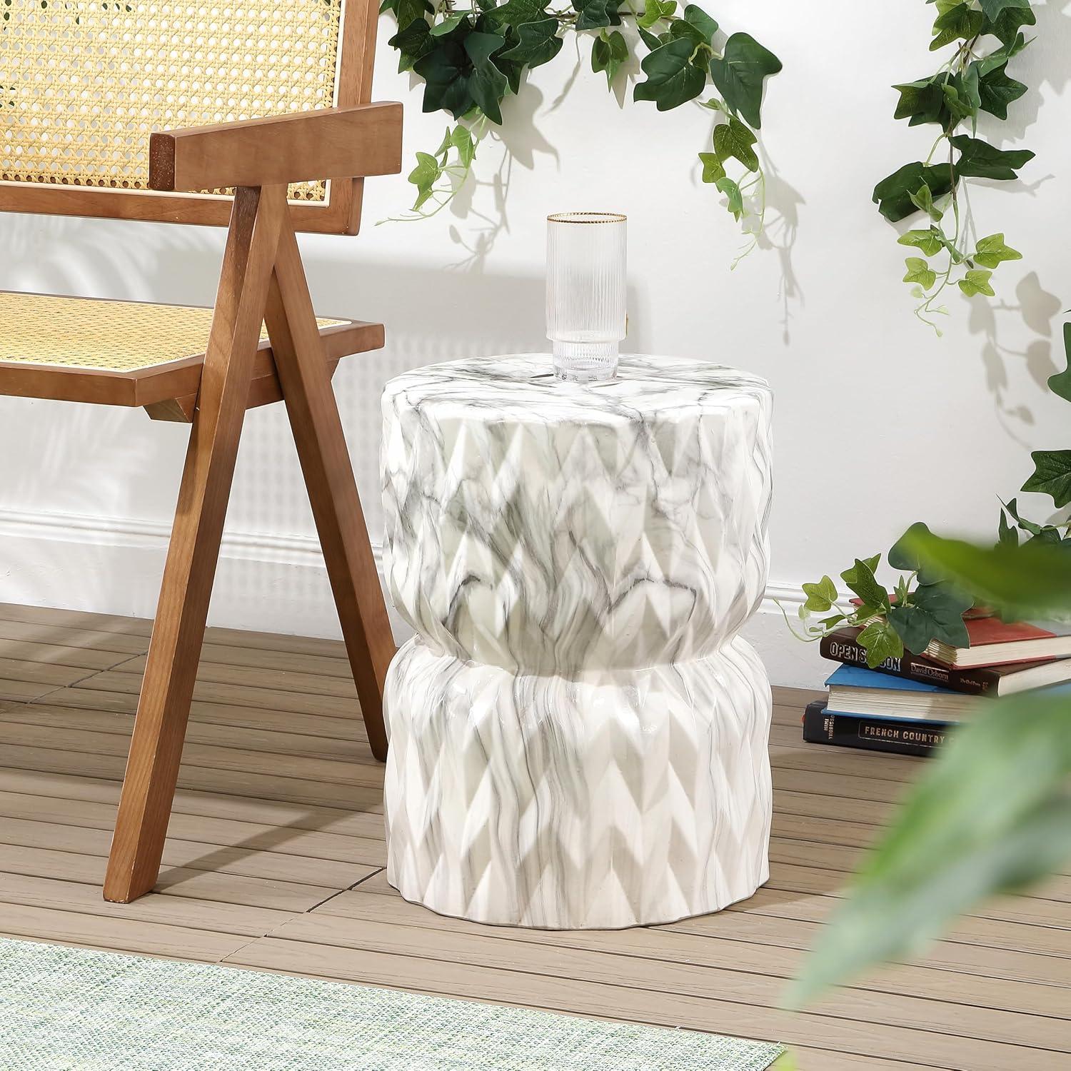 imageJONATHAN Y TBL1021A 175quot White Marble Finish Ceramic Garden Stool