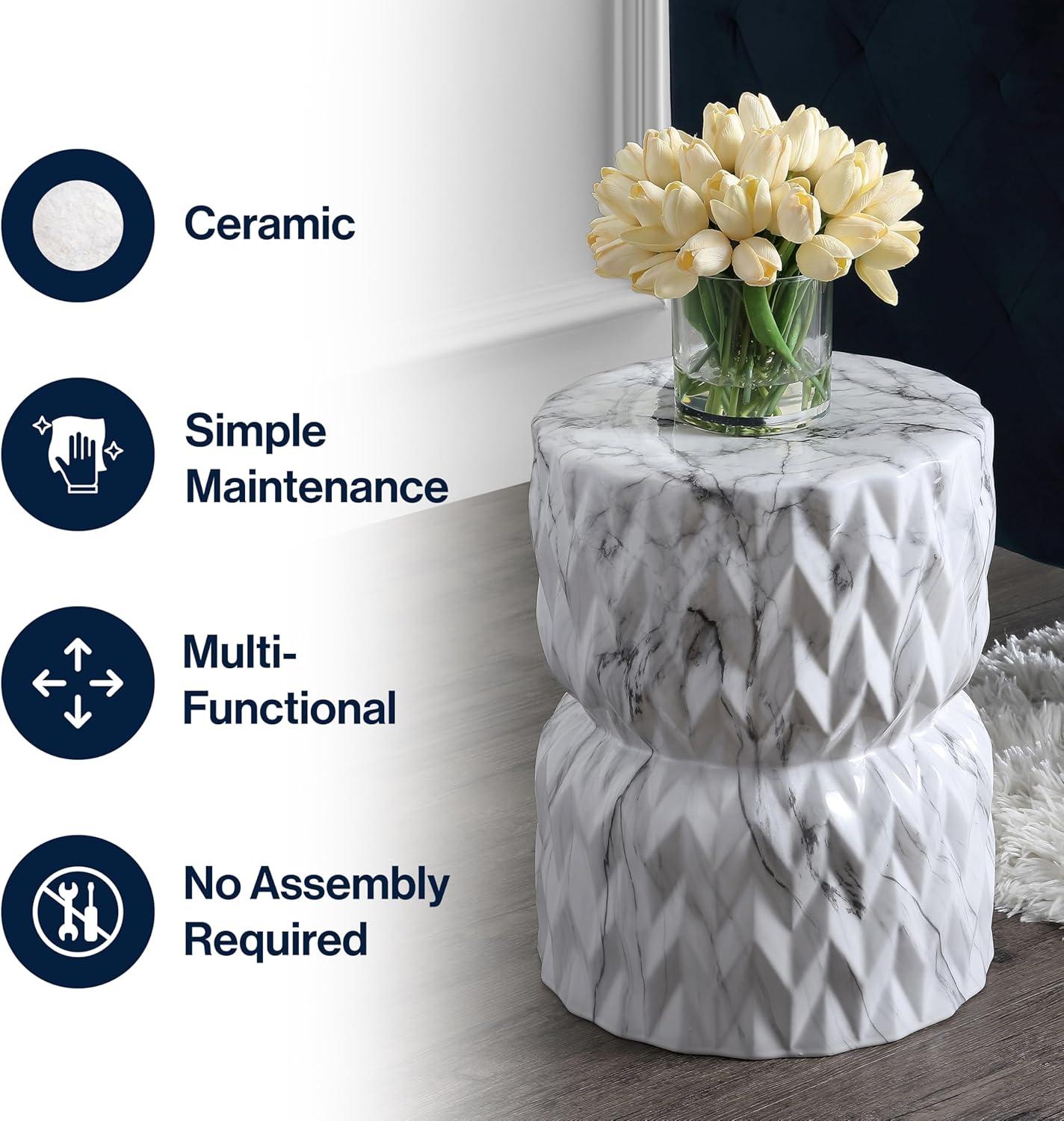 imageJONATHAN Y TBL1021A 175quot White Marble Finish Ceramic Garden Stool