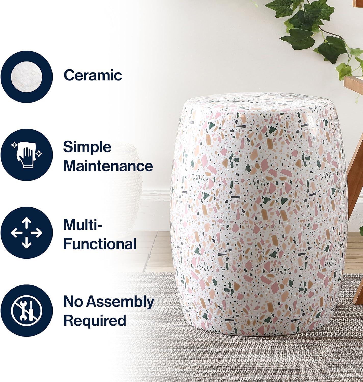 imageJONATHAN Y TBL1024A Chiara 175quot Terrazzo Ceramic IndoorOutdoor Garden Stool WhitePink Modern MidCentury Minimalist Scandinavian Traditional Bohemian for Living Room Garden Outdoor Home