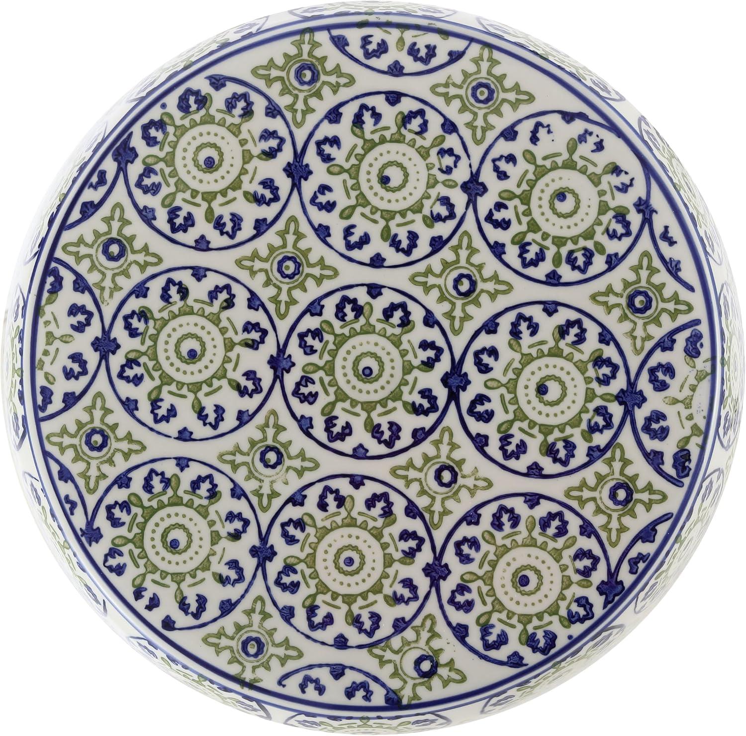 imageJONATHAN Y TBL1025A Lula 1725quot Suzani Ceramic IndoorOutdoor Garden Stool BlueGreen Classic Coastal Bohemian Traditional Mediterranean Cottage for Living Room Garden Outdoor Home