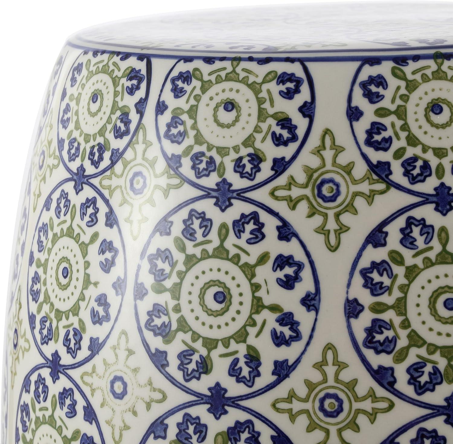 imageJONATHAN Y TBL1025A Lula 1725quot Suzani Ceramic IndoorOutdoor Garden Stool BlueGreen Classic Coastal Bohemian Traditional Mediterranean Cottage for Living Room Garden Outdoor Home
