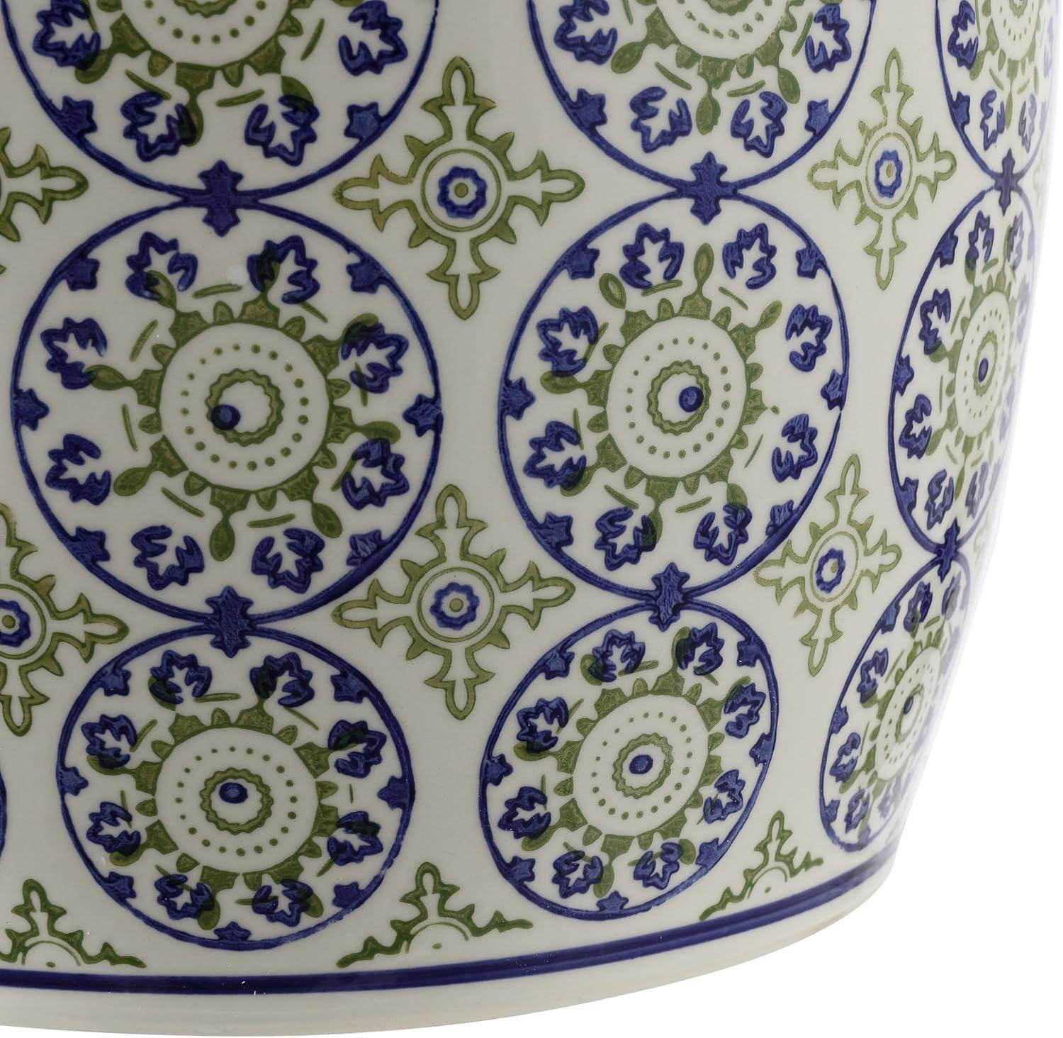 imageJONATHAN Y TBL1025A Lula 1725quot Suzani Ceramic IndoorOutdoor Garden Stool BlueGreen Classic Coastal Bohemian Traditional Mediterranean Cottage for Living Room Garden Outdoor Home