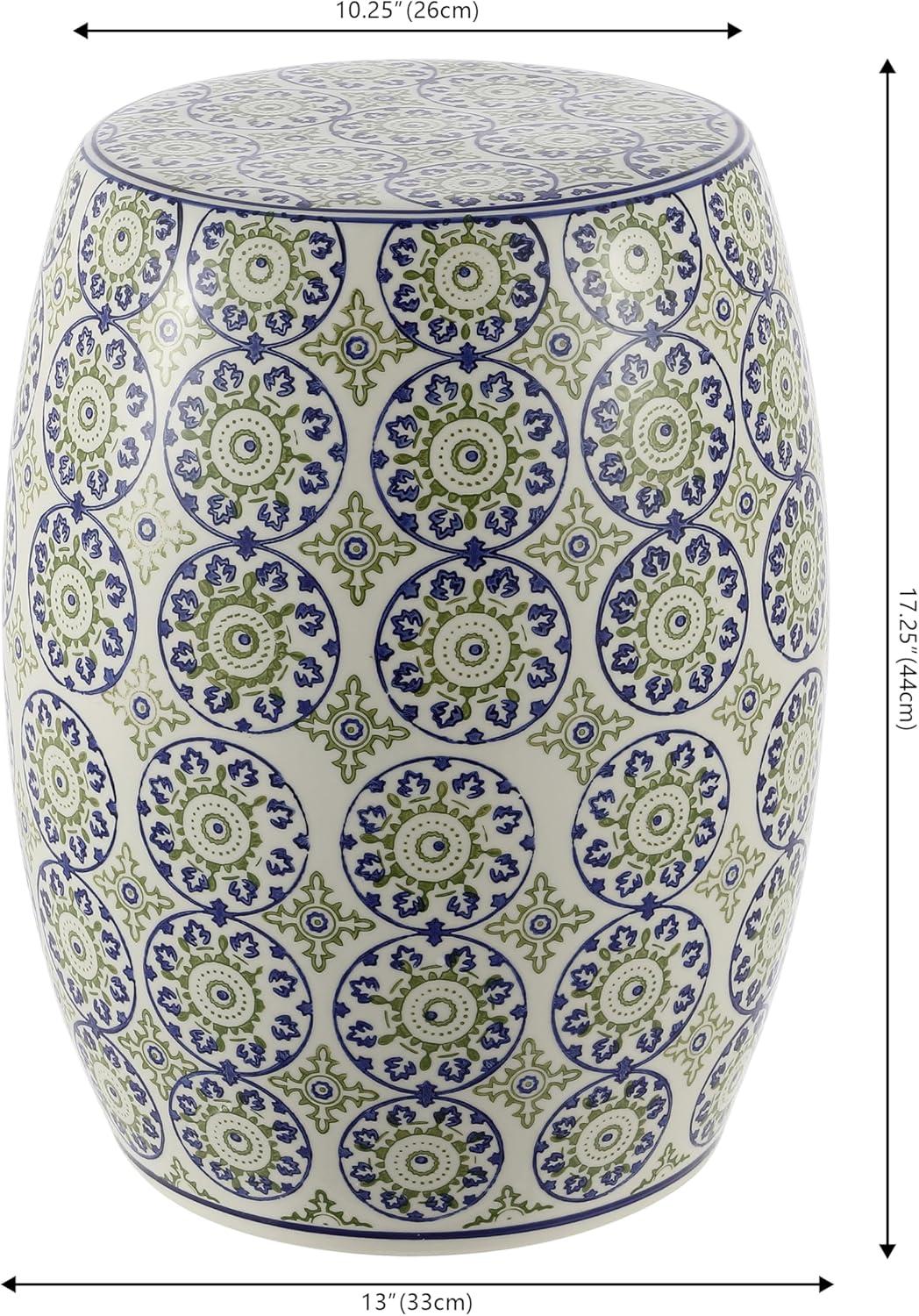 imageJONATHAN Y TBL1025A Lula 1725quot Suzani Ceramic IndoorOutdoor Garden Stool BlueGreen Classic Coastal Bohemian Traditional Mediterranean Cottage for Living Room Garden Outdoor Home