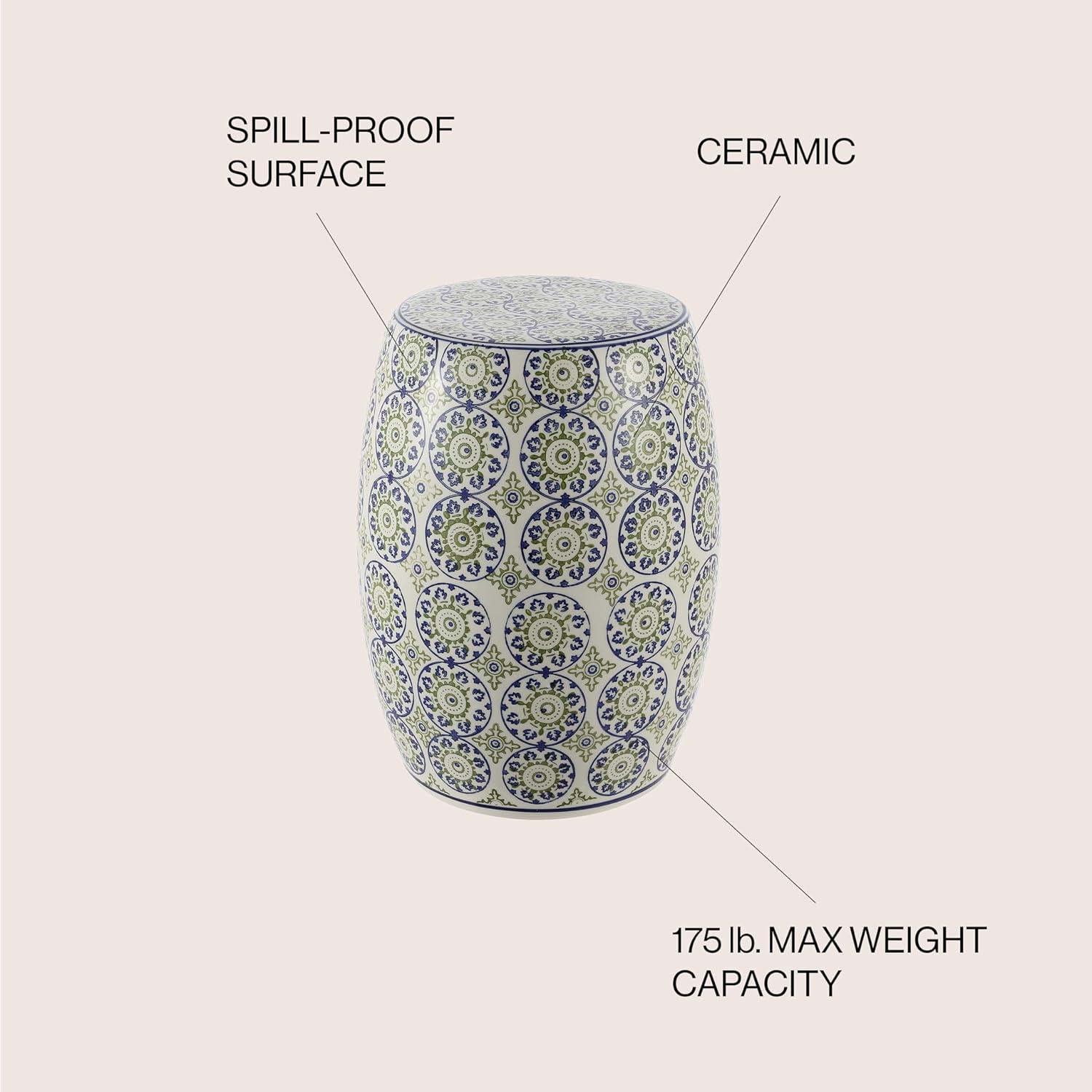 imageJONATHAN Y TBL1025A Lula 1725quot Suzani Ceramic IndoorOutdoor Garden Stool BlueGreen Classic Coastal Bohemian Traditional Mediterranean Cottage for Living Room Garden Outdoor Home