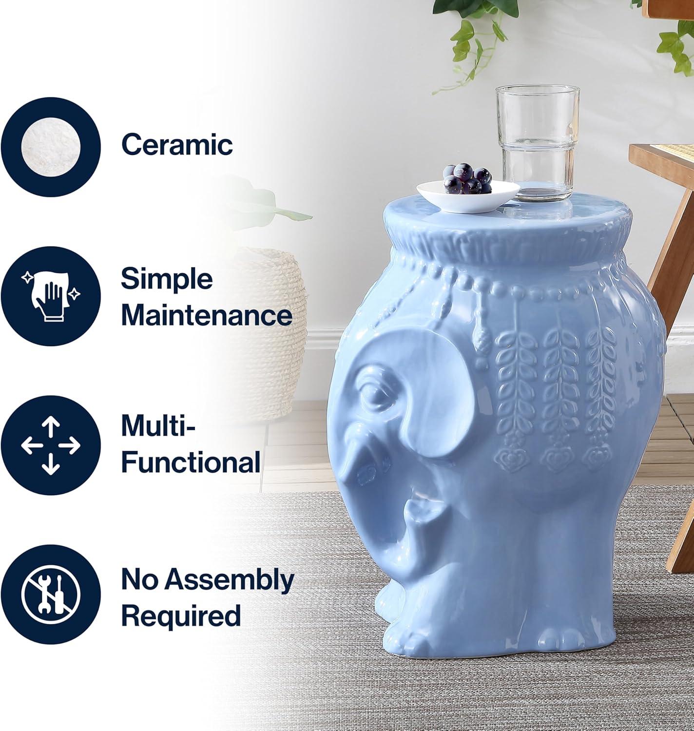 imageJONATHAN Y TBL1026A Orla 185quot Modern Bohemian Elephant Ceramic IndoorOutdoor Garden Stool Modern Bohemian MidCentury Classic Traditional Cottage Patio Garden Bathroom Living Room WhiteBlue