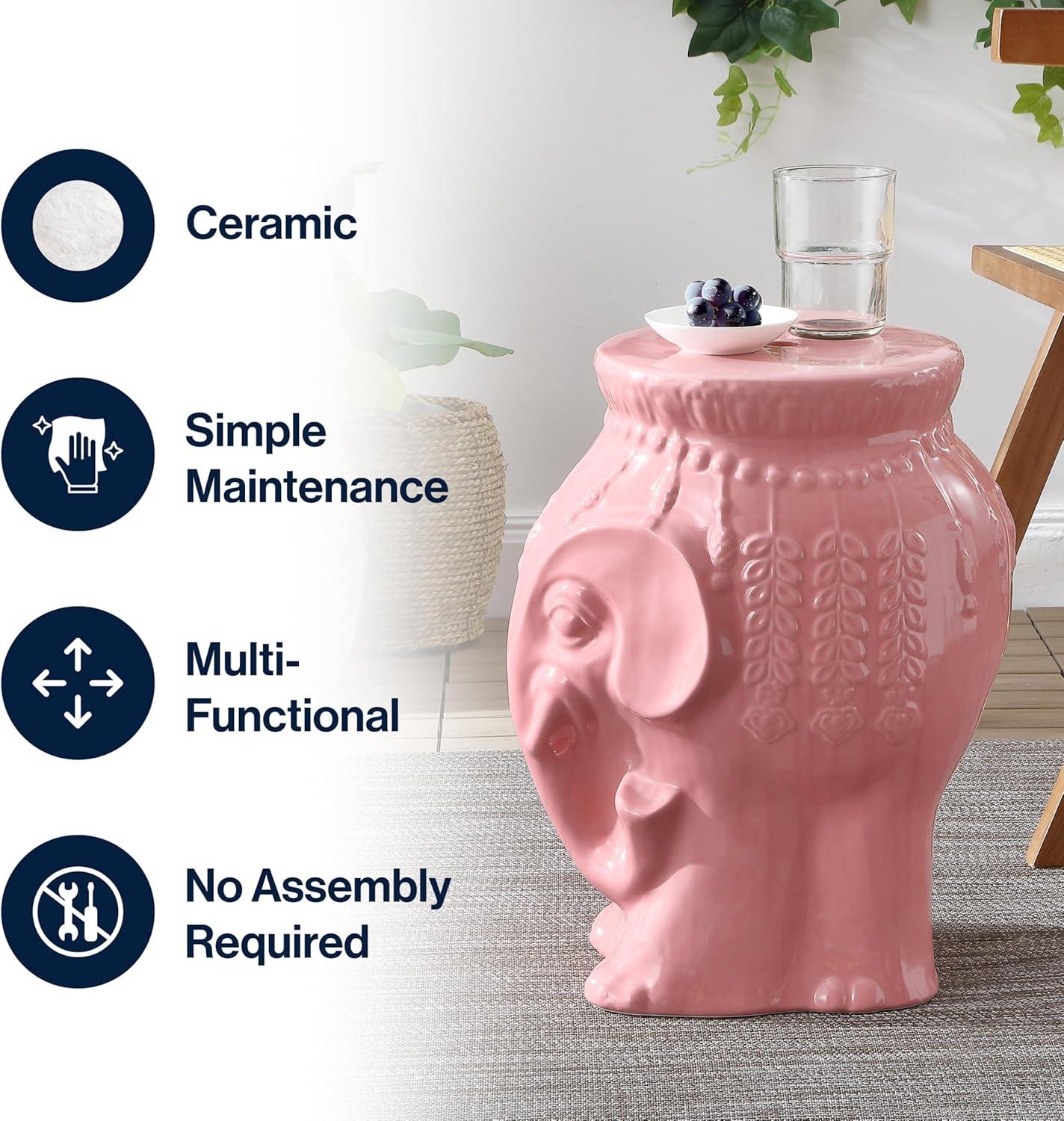 imageJONATHAN Y TBL1026A Orla 185quot Modern Bohemian Elephant Ceramic IndoorOutdoor Garden Stool Modern Bohemian MidCentury Classic Traditional Cottage Patio Garden Bathroom Living Room WhitePink