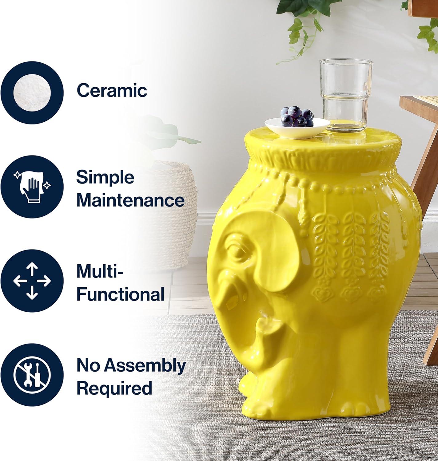 imageJONATHAN Y TBL1026A Orla 185quot Modern Bohemian Elephant Ceramic IndoorOutdoor Garden Stool Modern Bohemian MidCentury Classic Traditional Cottage Patio Garden Bathroom Living Room WhiteYellow