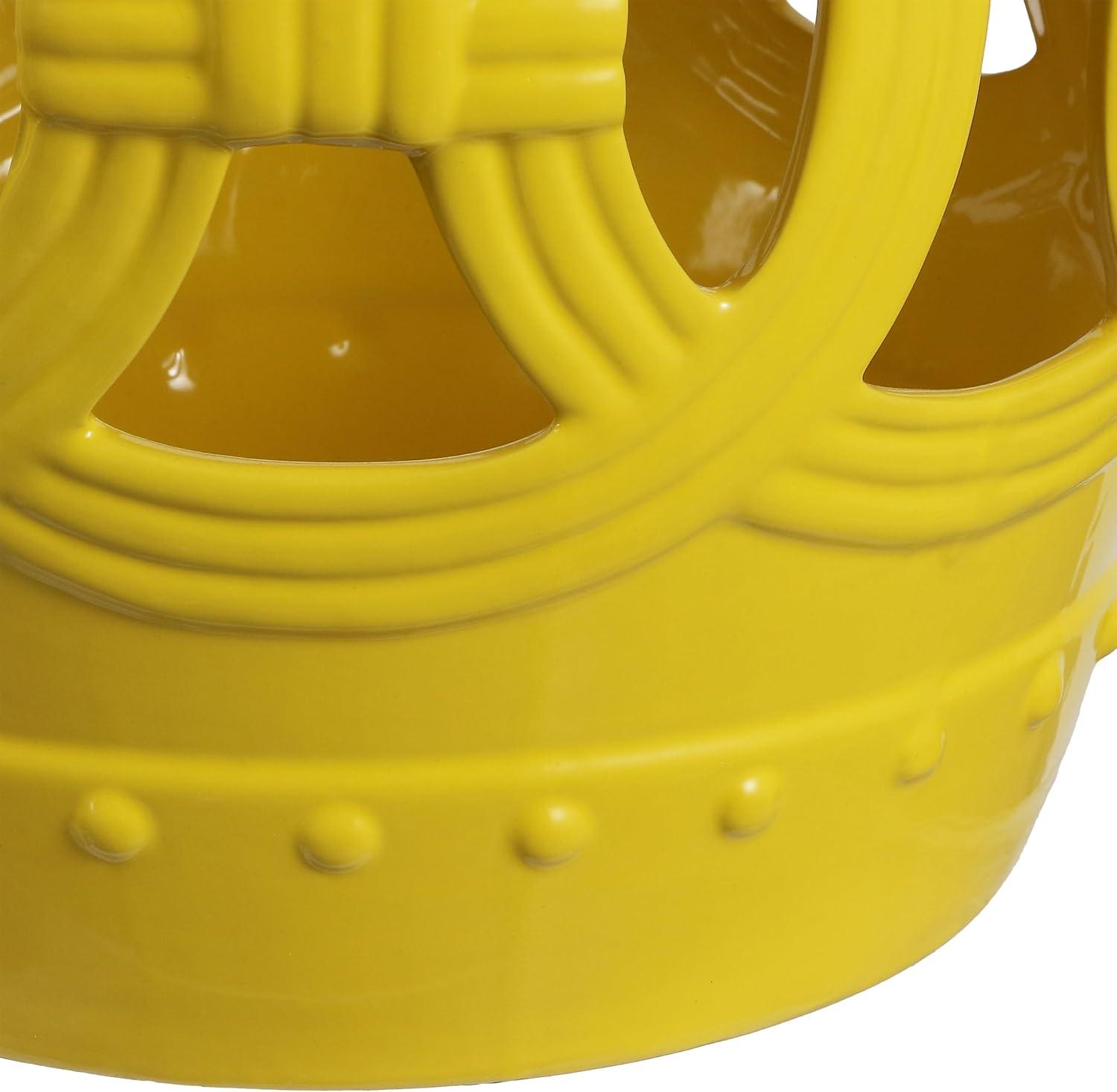 imageJONATHAN Y TBL1027A Lucky Coins 16quot Chinese Ceramic Drum IndoorOutdoor Garden Stool Bohemian Coastal Classic Cottage French Country Patio Garden Room Bathroom Living Room BlueWhiteMatte Yellow