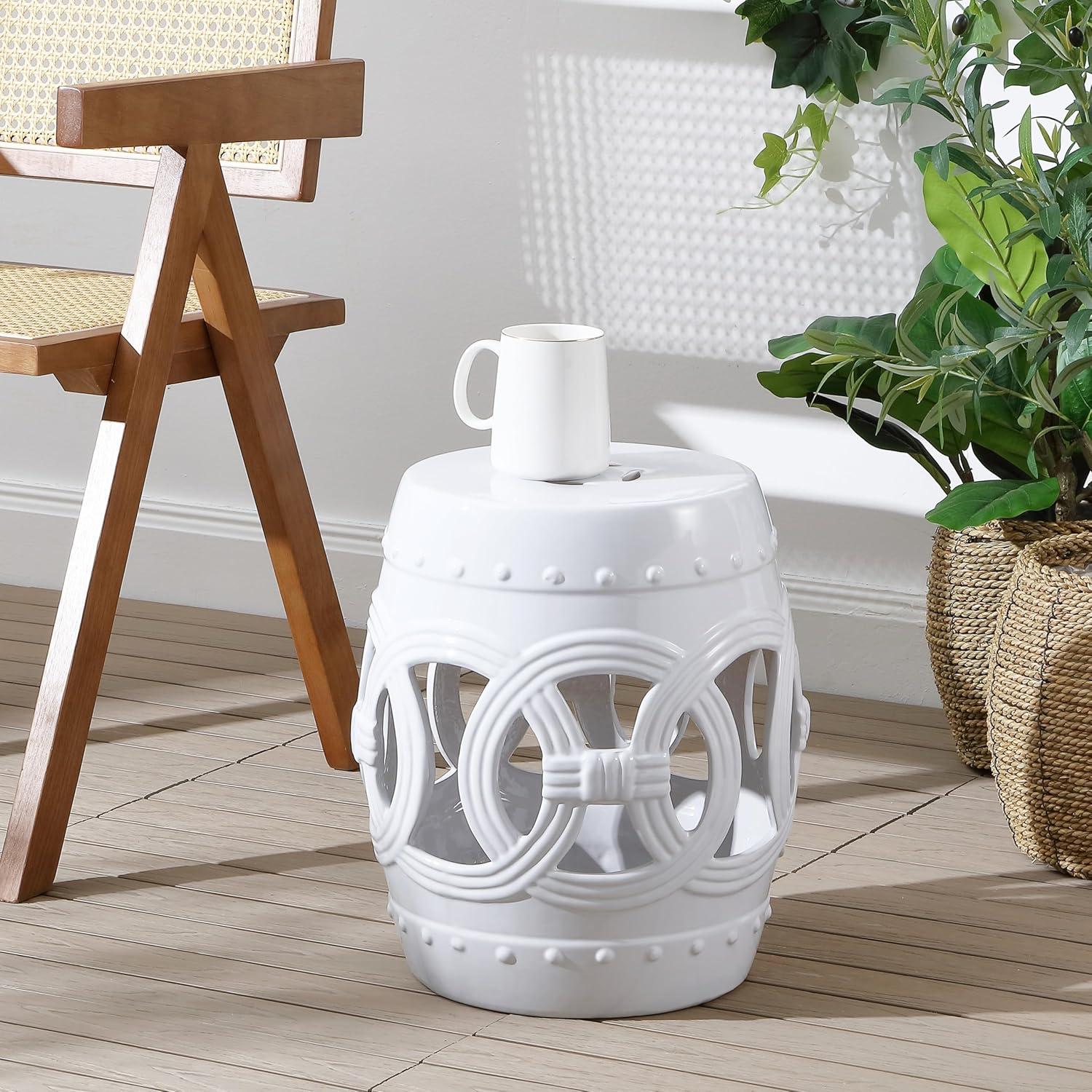 imageJONATHAN Y TBL1027A Lucky Coins 16quot Chinese Ceramic Drum IndoorOutdoor Garden Stool Bohemian Coastal Classic Cottage French Country Patio Garden Room Bathroom Living Room BlueWhiteWhite