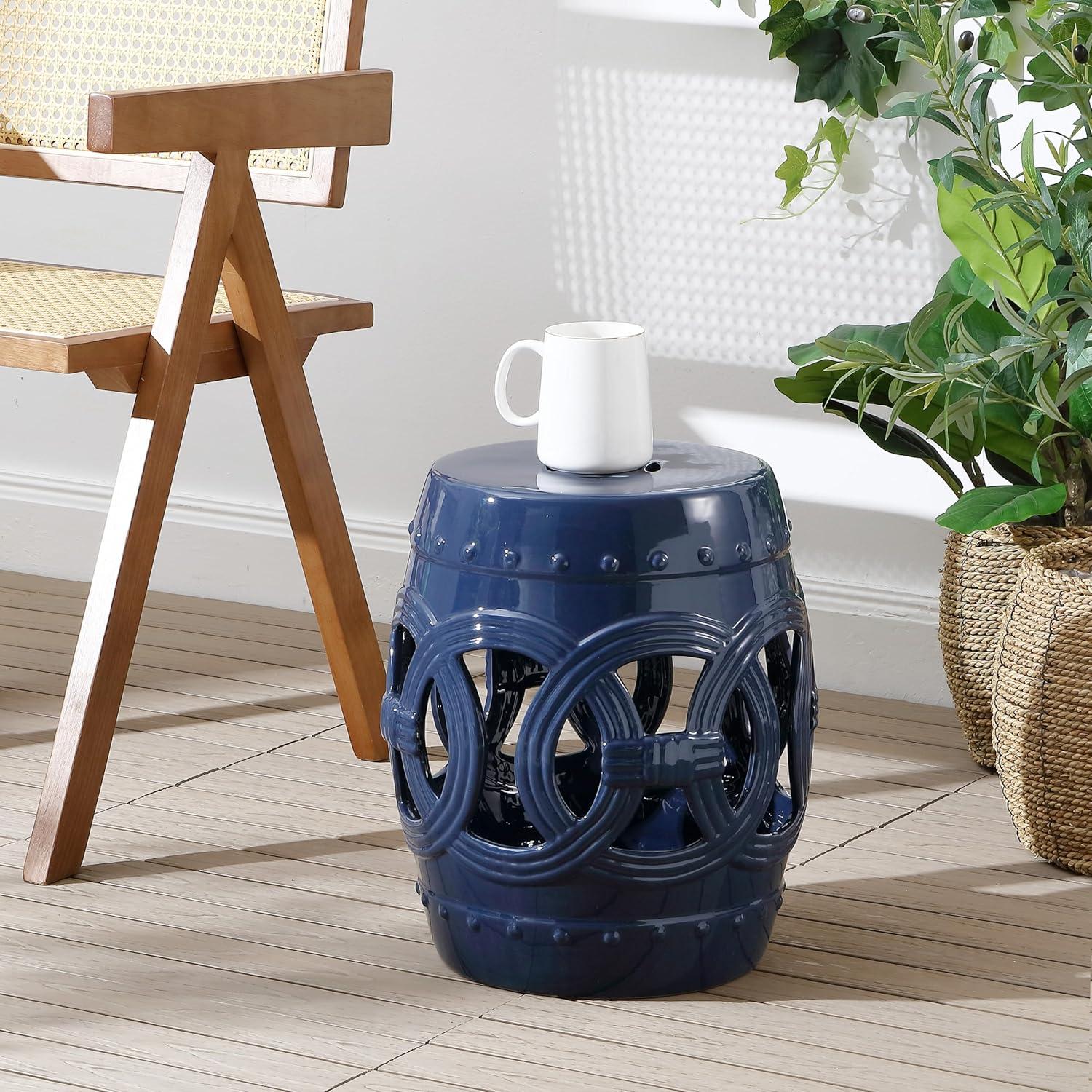 imageJONATHAN Y TBL1027A Lucky Coins 16quot Chinese Ceramic Drum IndoorOutdoor Garden Stool Bohemian Coastal Classic Cottage French Country Patio Garden Room Bathroom Living Room BlueWhiteNavy