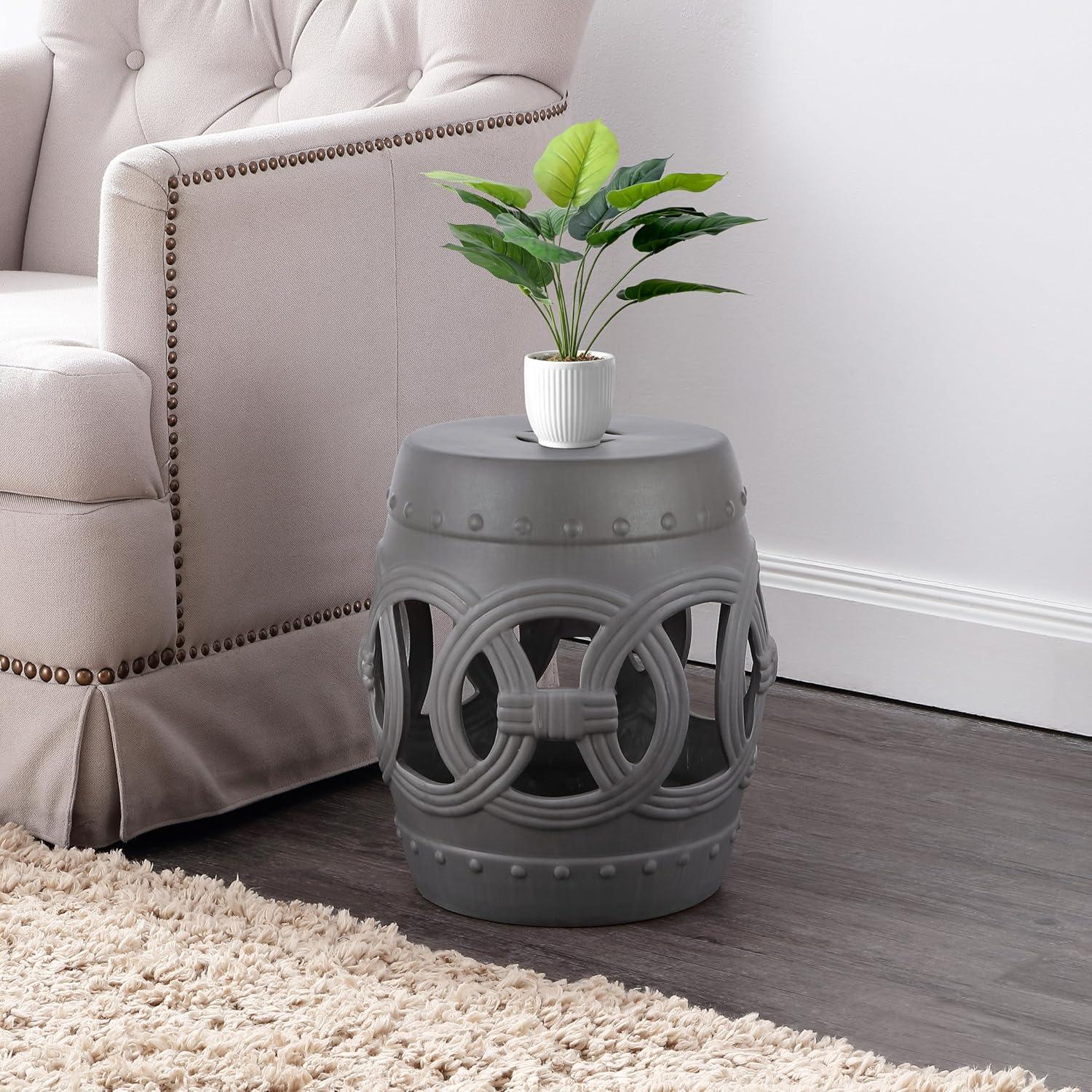 imageJONATHAN Y TBL1027A Lucky Coins 16quot Chinese Ceramic Drum IndoorOutdoor Garden Stool Bohemian Coastal Classic Cottage French Country Patio Garden Room Bathroom Living Room BlueWhiteMatte Gray