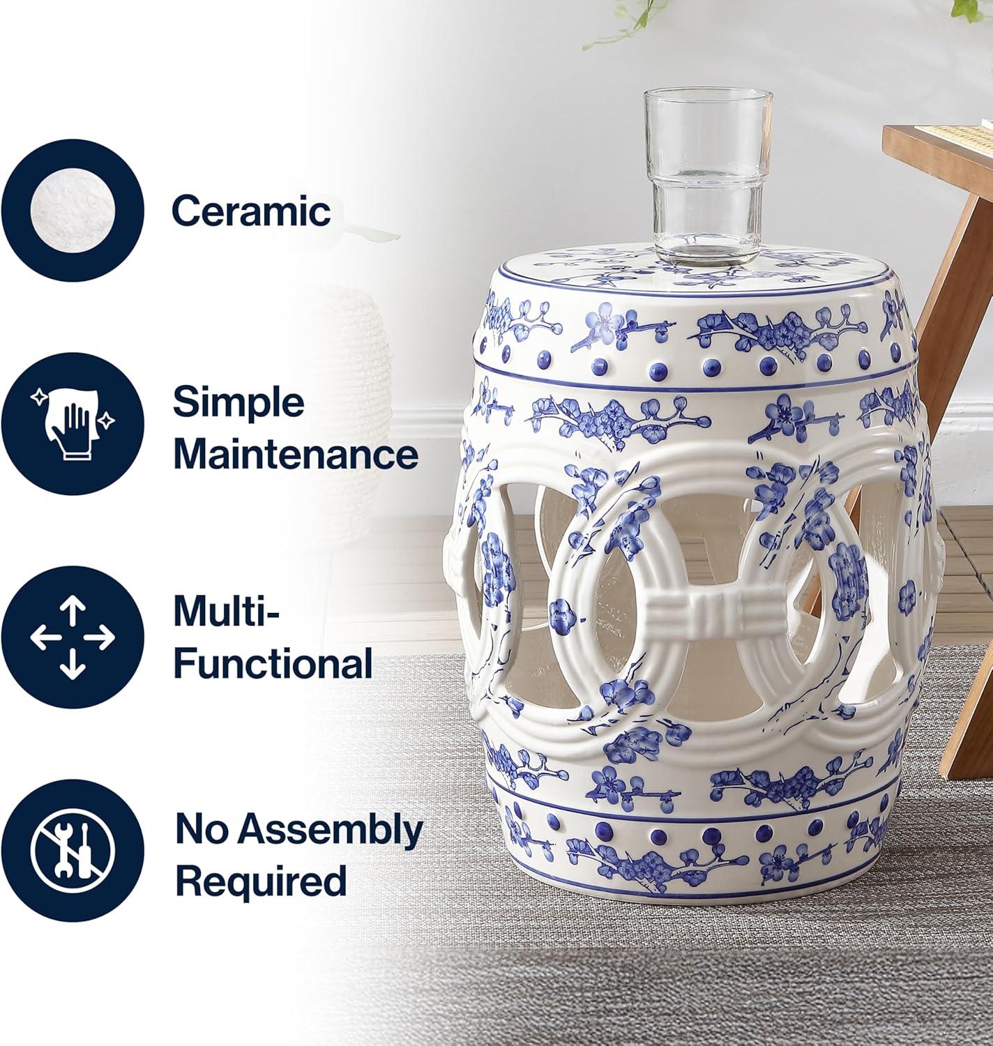 imageJONATHAN Y TBL1027A Lucky Coins 16quot Chinese Ceramic Drum IndoorOutdoor Garden Stool Bohemian Coastal Classic Cottage French Country Patio Garden Room Bathroom Living Room BlueWhiteBlueWhite