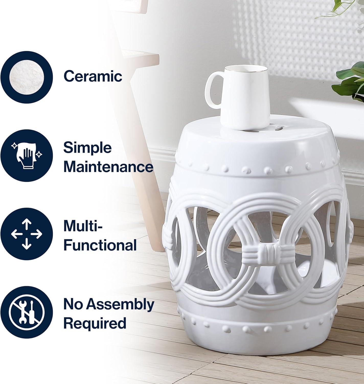 imageJONATHAN Y TBL1027A Lucky Coins 16quot Chinese Ceramic Drum IndoorOutdoor Garden Stool Bohemian Coastal Classic Cottage French Country Patio Garden Room Bathroom Living Room BlueWhiteWhite