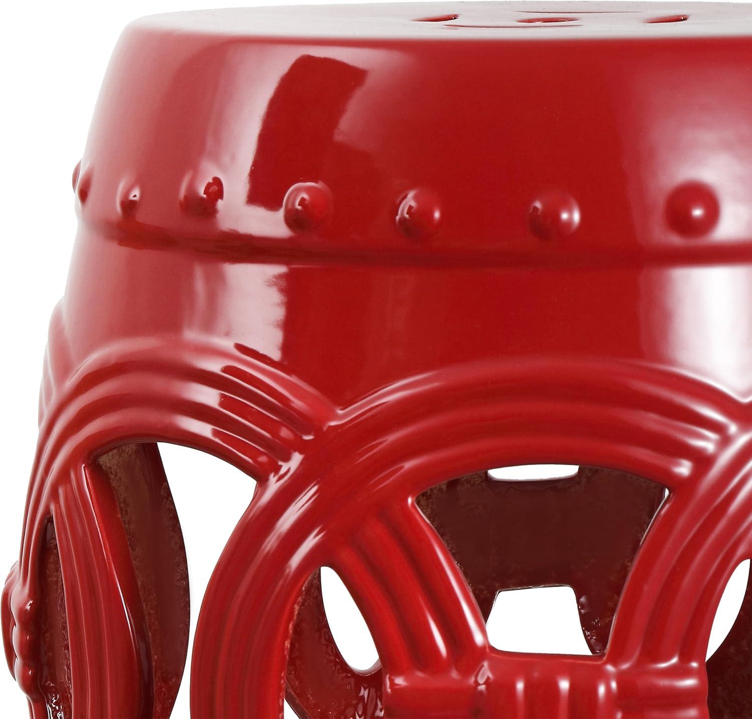 imageJONATHAN Y TBL1027A Lucky Coins 16quot Chinese Ceramic Drum IndoorOutdoor Garden Stool Bohemian Coastal Classic Cottage French Country Patio Garden Room Bathroom Living Room BlueWhiteMatte Red