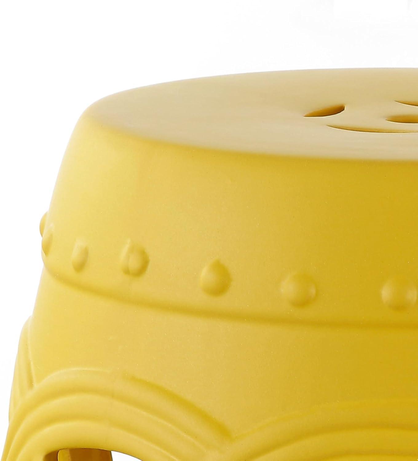 imageJONATHAN Y TBL1027A Lucky Coins 16quot Chinese Ceramic Drum IndoorOutdoor Garden Stool Bohemian Coastal Classic Cottage French Country Patio Garden Room Bathroom Living Room BlueWhiteMatte Yellow