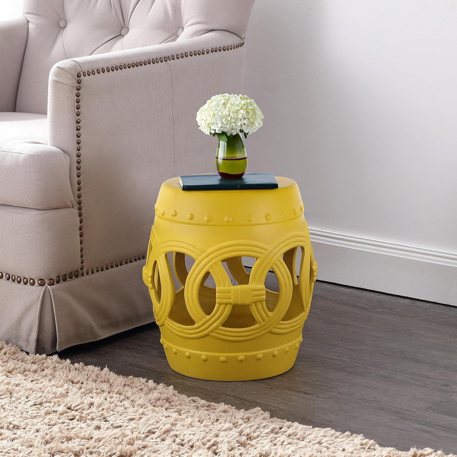 imageJONATHAN Y TBL1027A Lucky Coins 16quot Chinese Ceramic Drum IndoorOutdoor Garden Stool Bohemian Coastal Classic Cottage French Country Patio Garden Room Bathroom Living Room BlueWhiteMatte Yellow