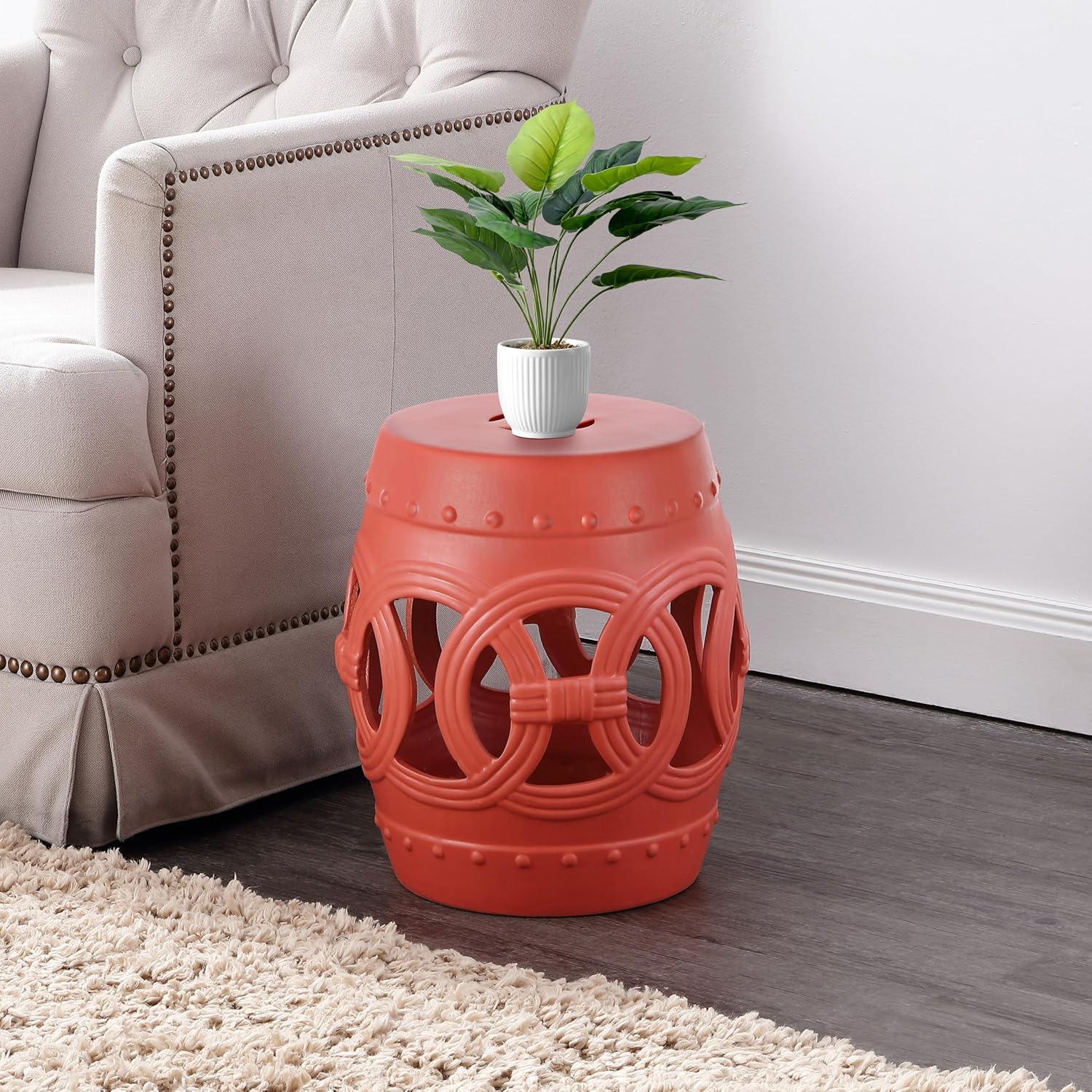 imageJONATHAN Y TBL1027A Lucky Coins 16quot Chinese Ceramic Drum IndoorOutdoor Garden Stool Bohemian Coastal Classic Cottage French Country Patio Garden Room Bathroom Living Room BlueWhiteMatte Coral