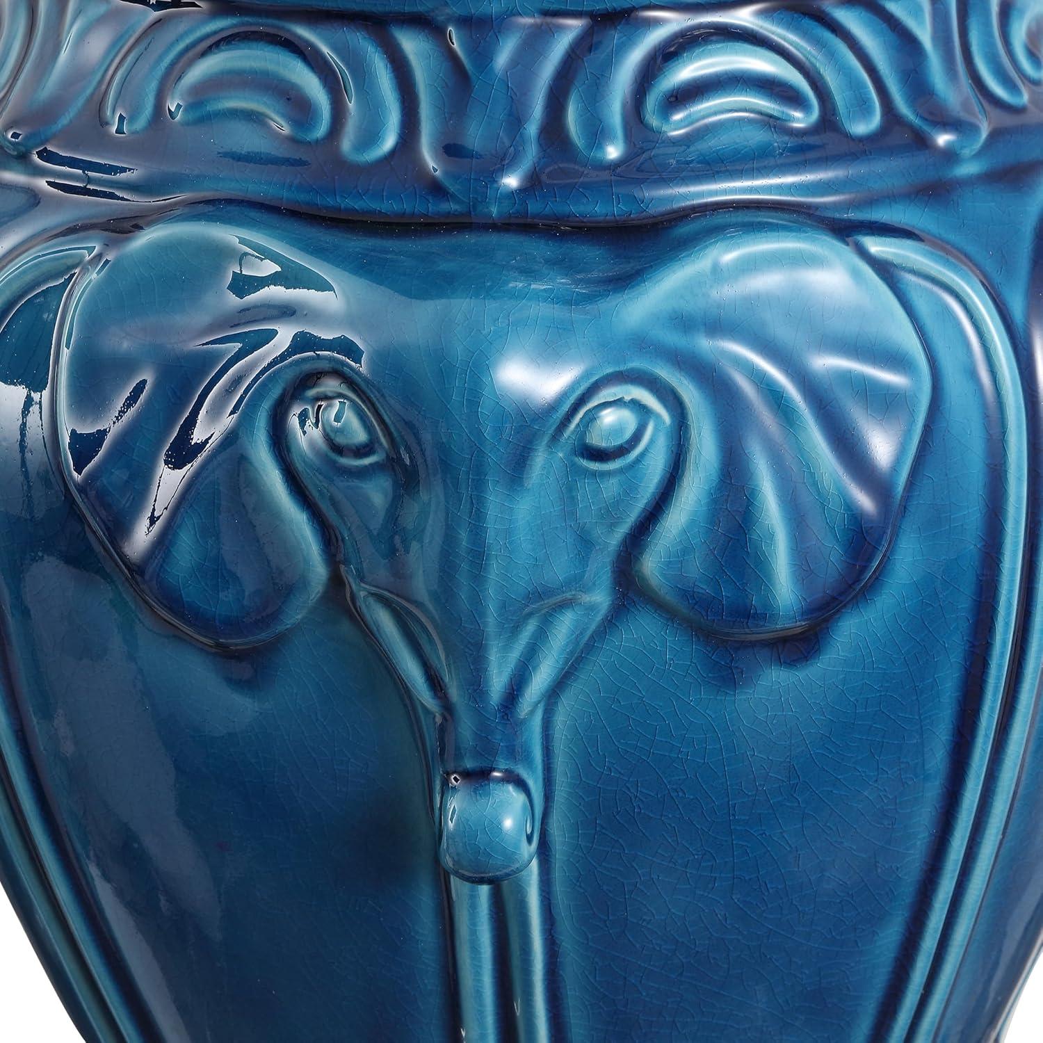 imageJONATHAN Y TBL1037A Anita 18quot Classic Vintage Ceramic IndoorOutdoor 4Elephant Garden Stool Bohemian Coastal Cottage Traditional SpillProof Living Room Garden Room Patio WhiteBlue Cracks