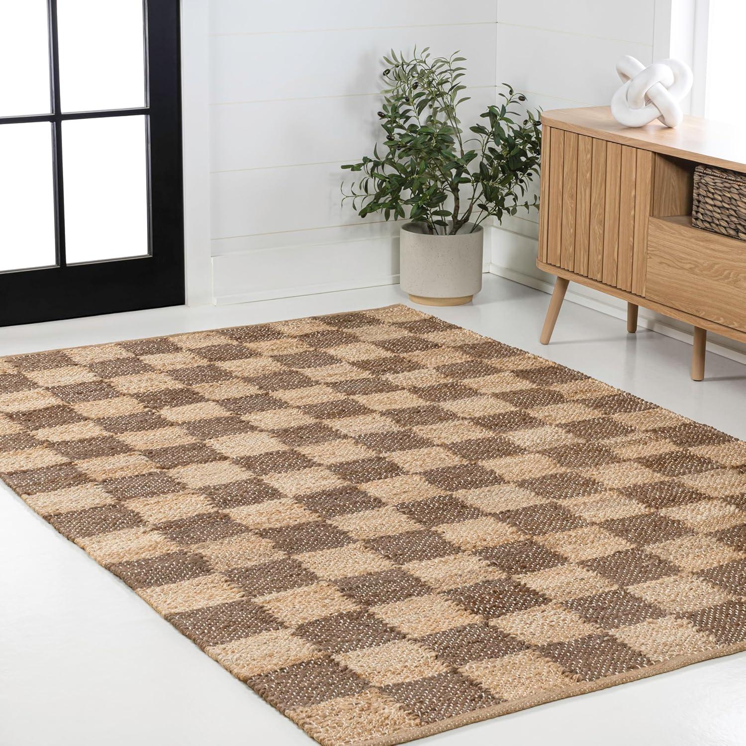 imageJONATHAN Y Theo Woven Jute Checkerboard NaturalBlack Indoor Area Rug 8x10 Modern Farmhouse Rustic Lodge EasyCleaning for Living Room Bedroom Kitchen NonShedding NRF203B8NaturalBrown