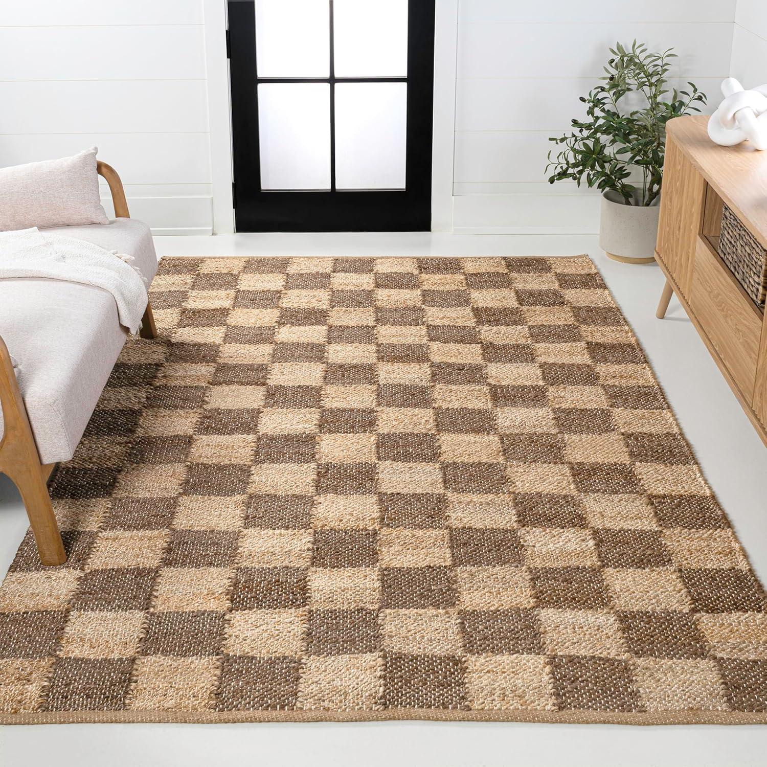 imageJONATHAN Y Theo Woven Jute Checkerboard NaturalBlack Indoor Area Rug 8x10 Modern Farmhouse Rustic Lodge EasyCleaning for Living Room Bedroom Kitchen NonShedding NRF203B8NaturalBrown