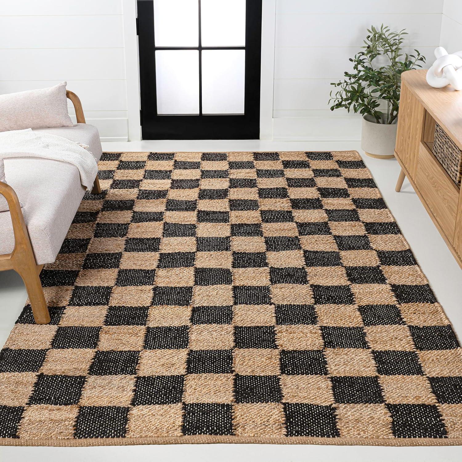 imageJONATHAN Y Theo Woven Jute Checkerboard NaturalBlack Indoor Area Rug 8x10 Modern Farmhouse Rustic Lodge EasyCleaning for Living Room Bedroom Kitchen NonShedding NRF203B8NaturalBlack